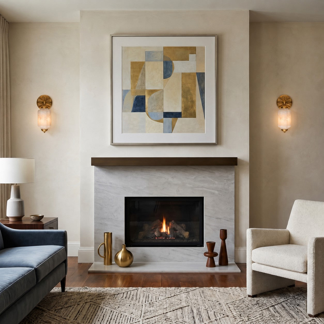 The wall sconce installed in a hallway, casting a warm glow.