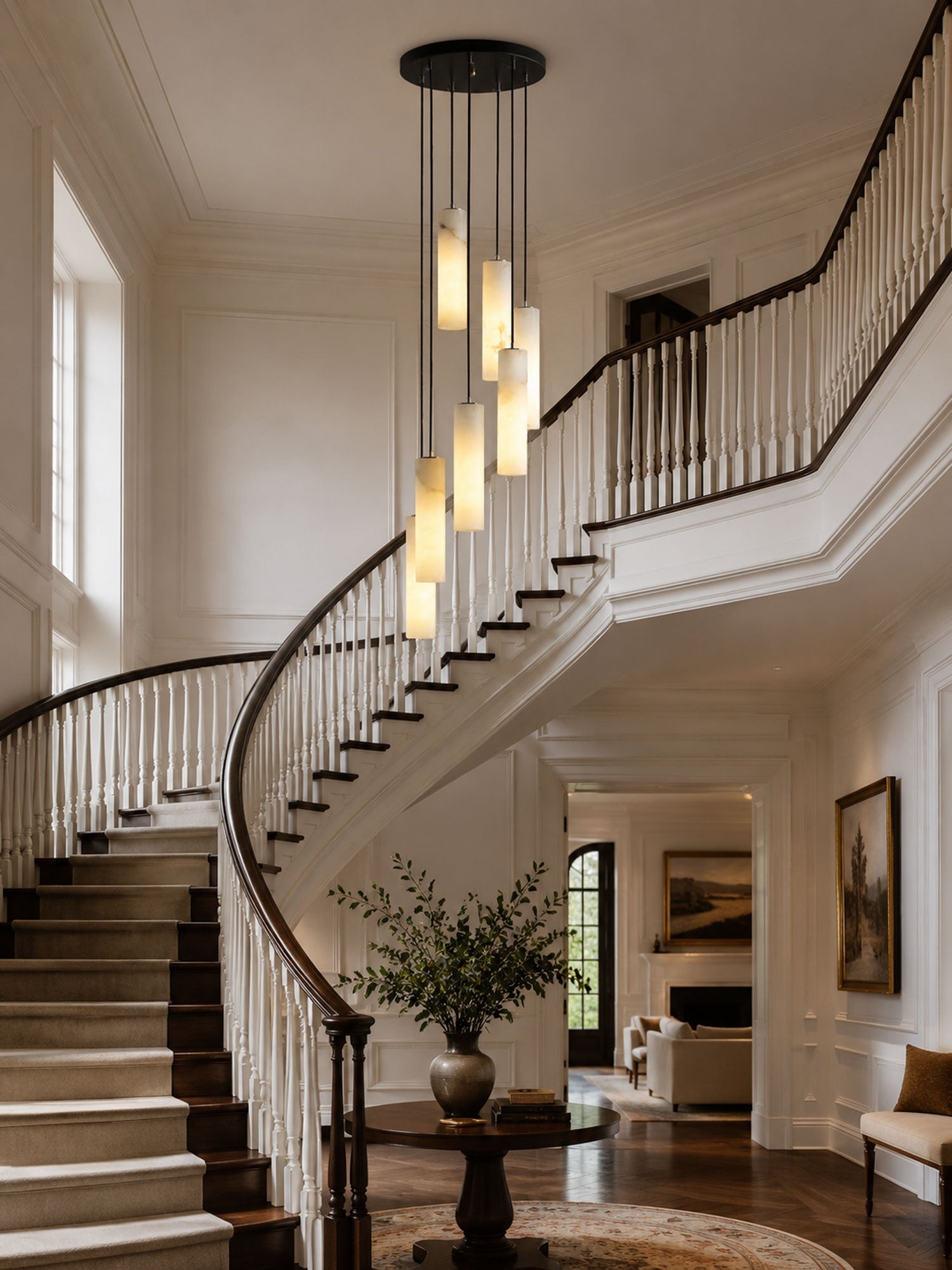 Elongated Alabaster Cluster Pendant Lamp-Neutral Decor