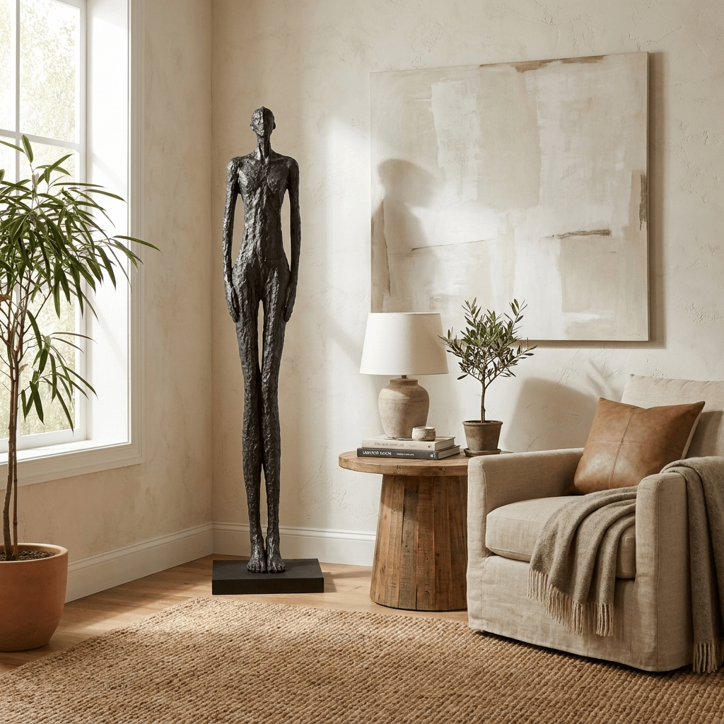 Elongated Form Sculpture-Neutral Decor