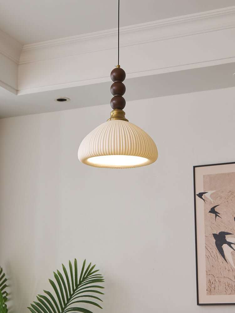 Avshaara Traditional Elegance Vintage Fabric Wood Pendant Light-Neutral Decor
