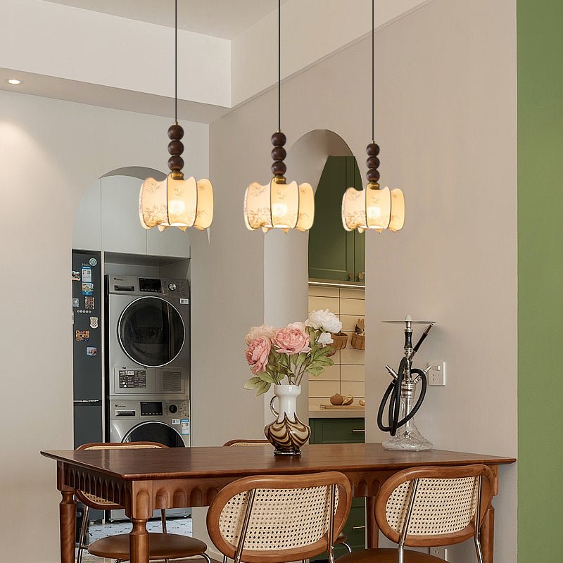 Avshaara Traditional Elegance Vintage Fabric Wood Pendant Light-Neutral Decor