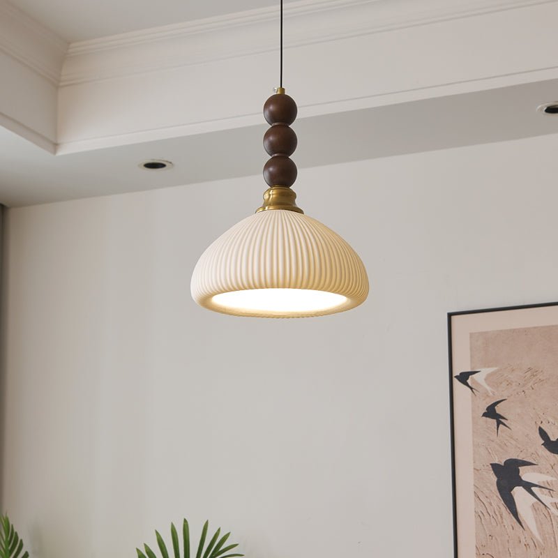 Avshaara Traditional Elegance Vintage Fabric Wood Pendant Light-Neutral Decor