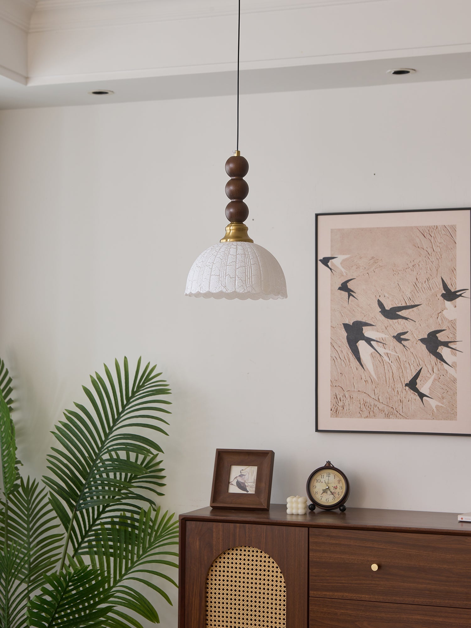Avshaara Traditional Elegance Vintage Fabric Wood Pendant Light-Neutral Decor