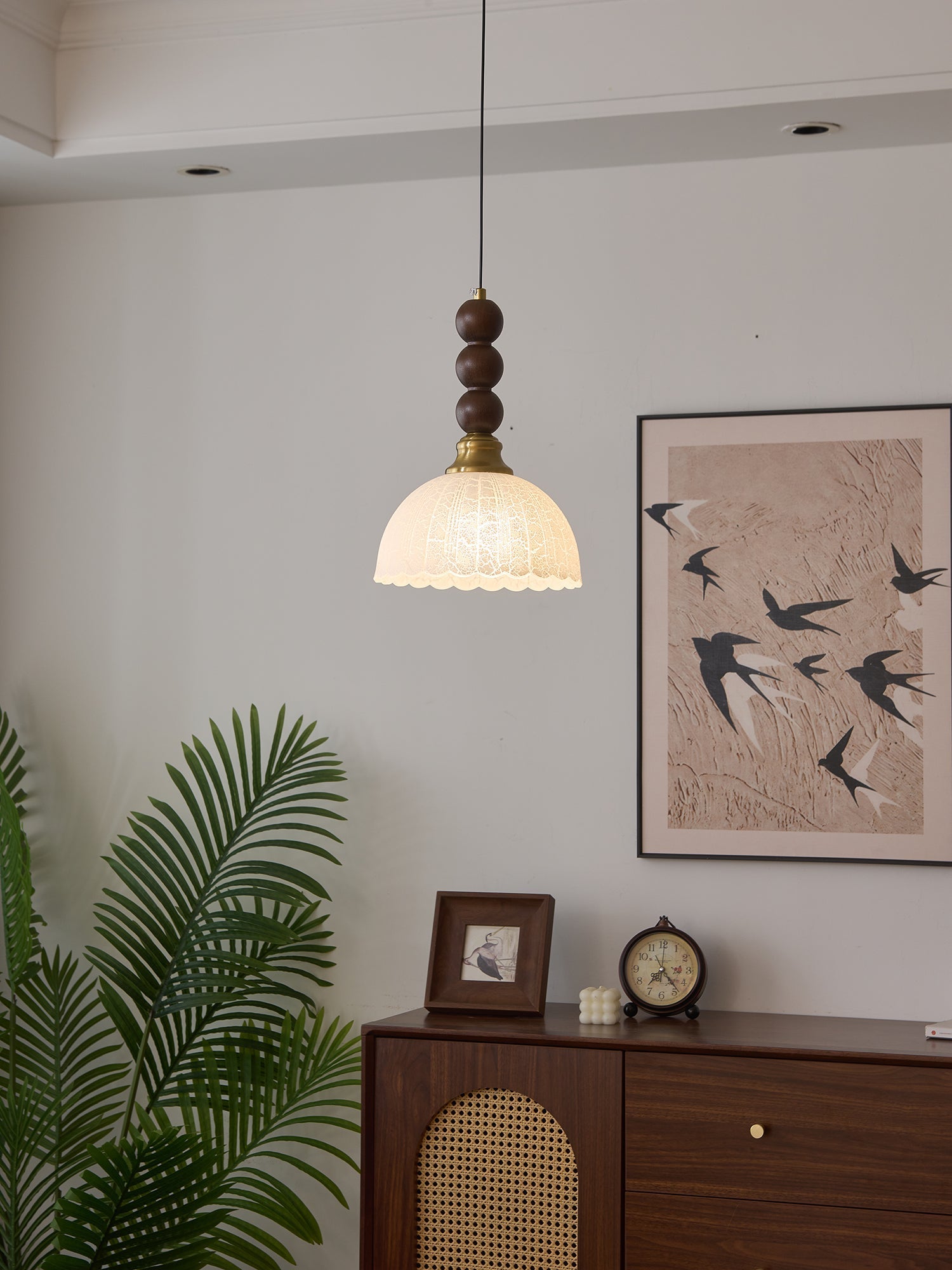 Avshaara Traditional Elegance Vintage Fabric Wood Pendant Light-Neutral Decor