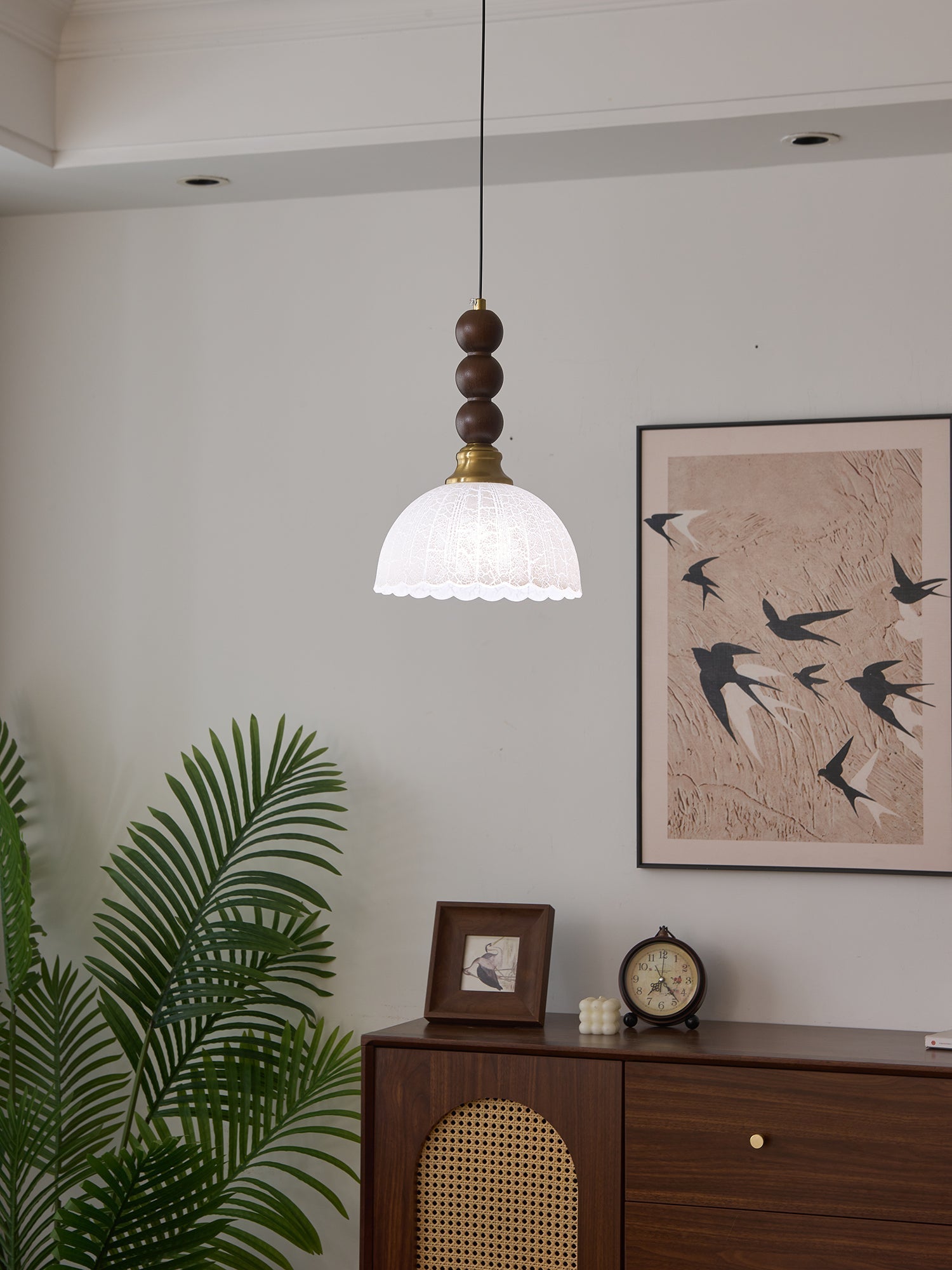 Avshaara Traditional Elegance Vintage Fabric Wood Pendant Light-Neutral Decor
