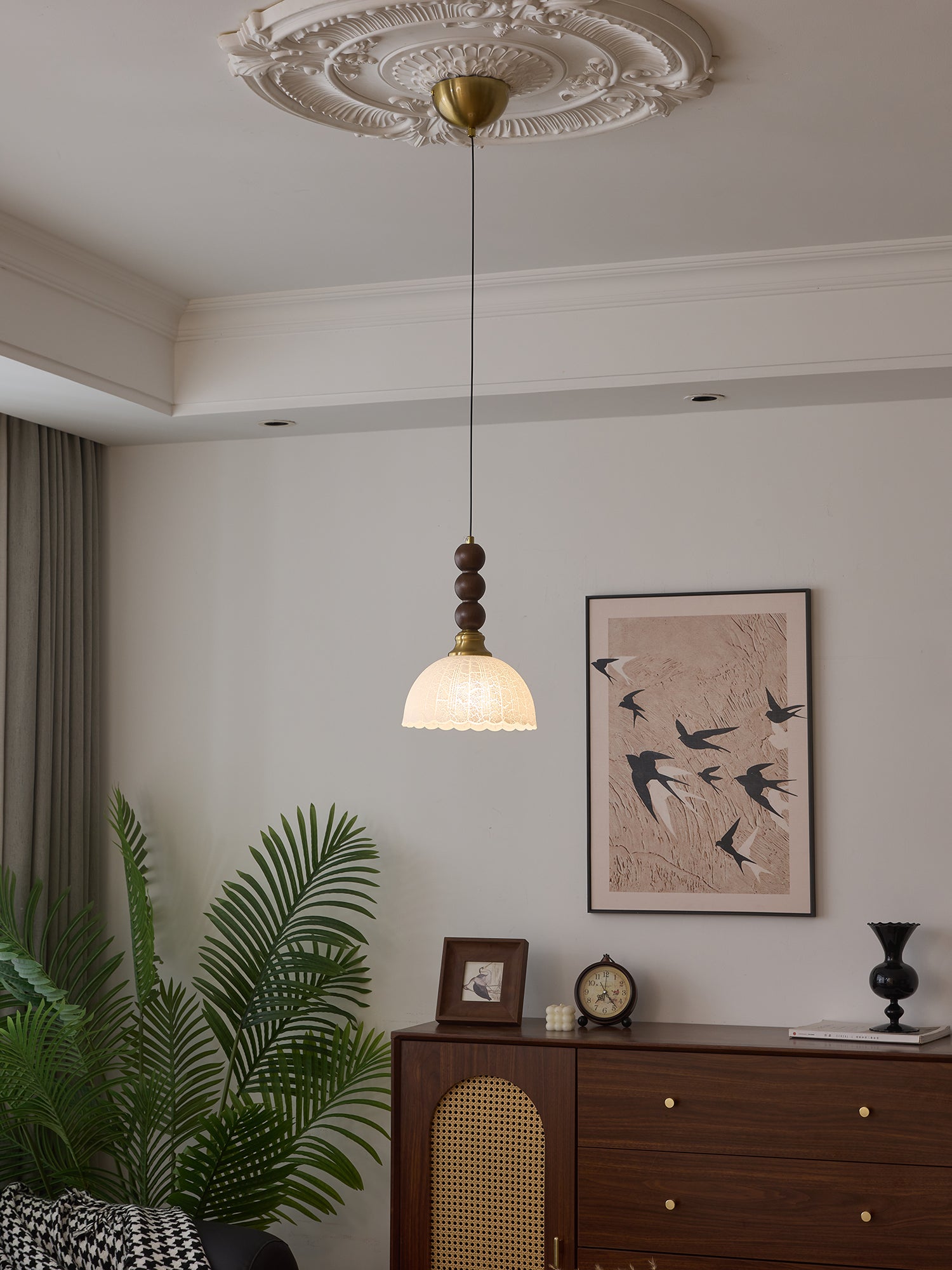 Avshaara Traditional Elegance Vintage Fabric Wood Pendant Light-Neutral Decor