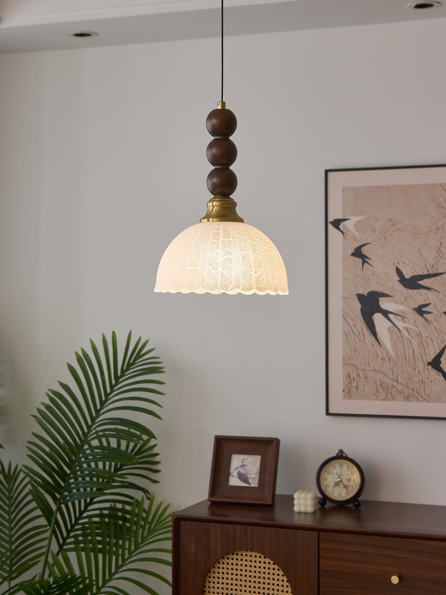 Avshaara Traditional Elegance Vintage Fabric Wood Pendant Light-Neutral Decor