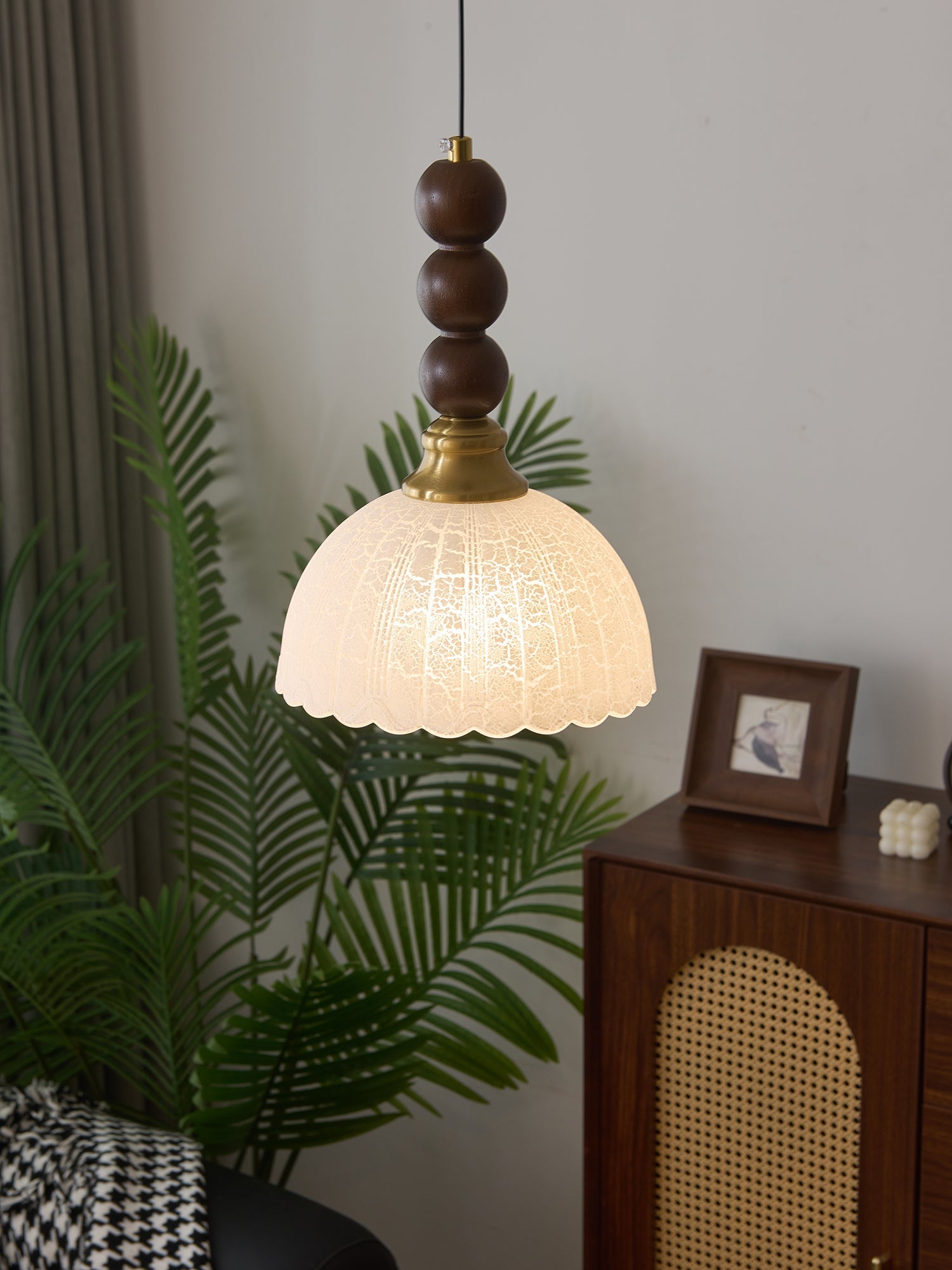 Avshaara Traditional Elegance Vintage Fabric Wood Pendant Light-Neutral Decor