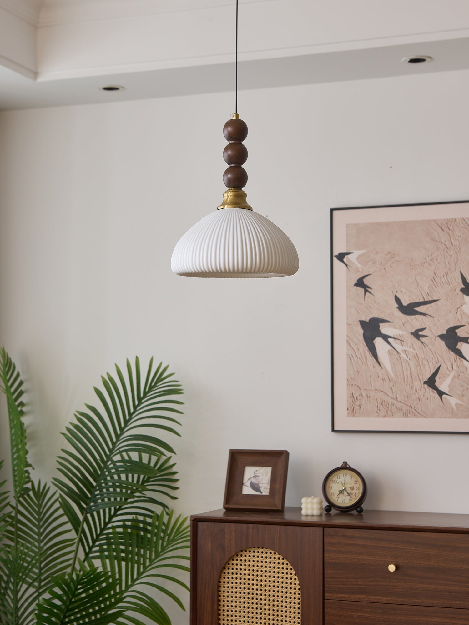 Avshaara Traditional Elegance Vintage Fabric Wood Pendant Light-Neutral Decor
