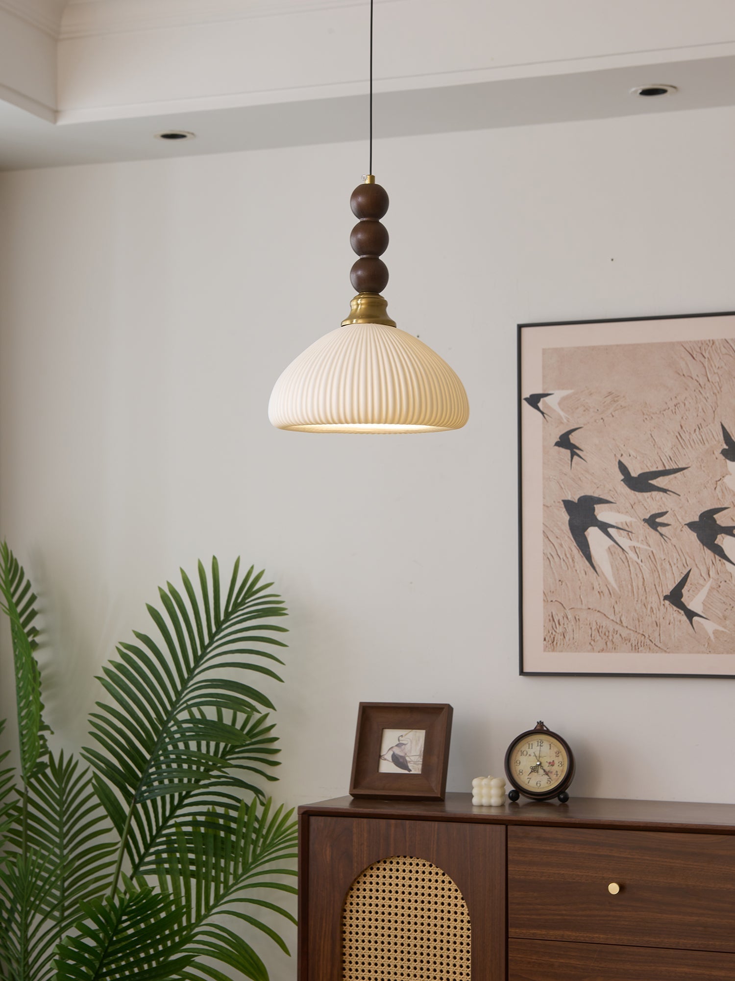 Avshaara Traditional Elegance Vintage Fabric Wood Pendant Light-Neutral Decor