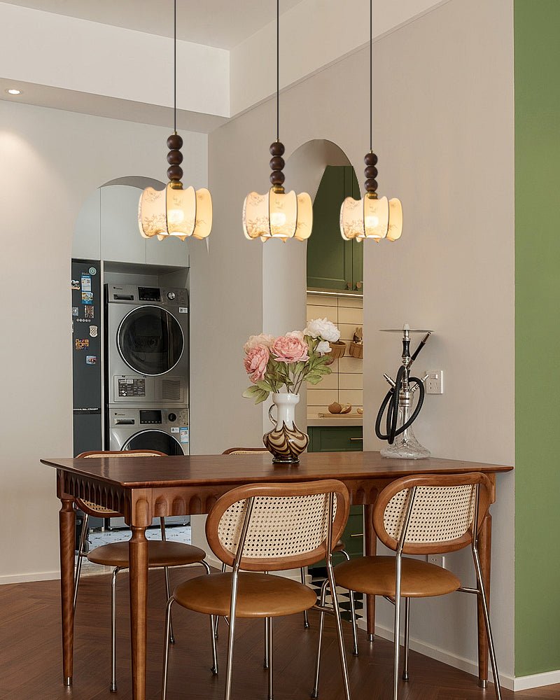 Avshaara Traditional Elegance Vintage Fabric Wood Pendant Light-Neutral Decor