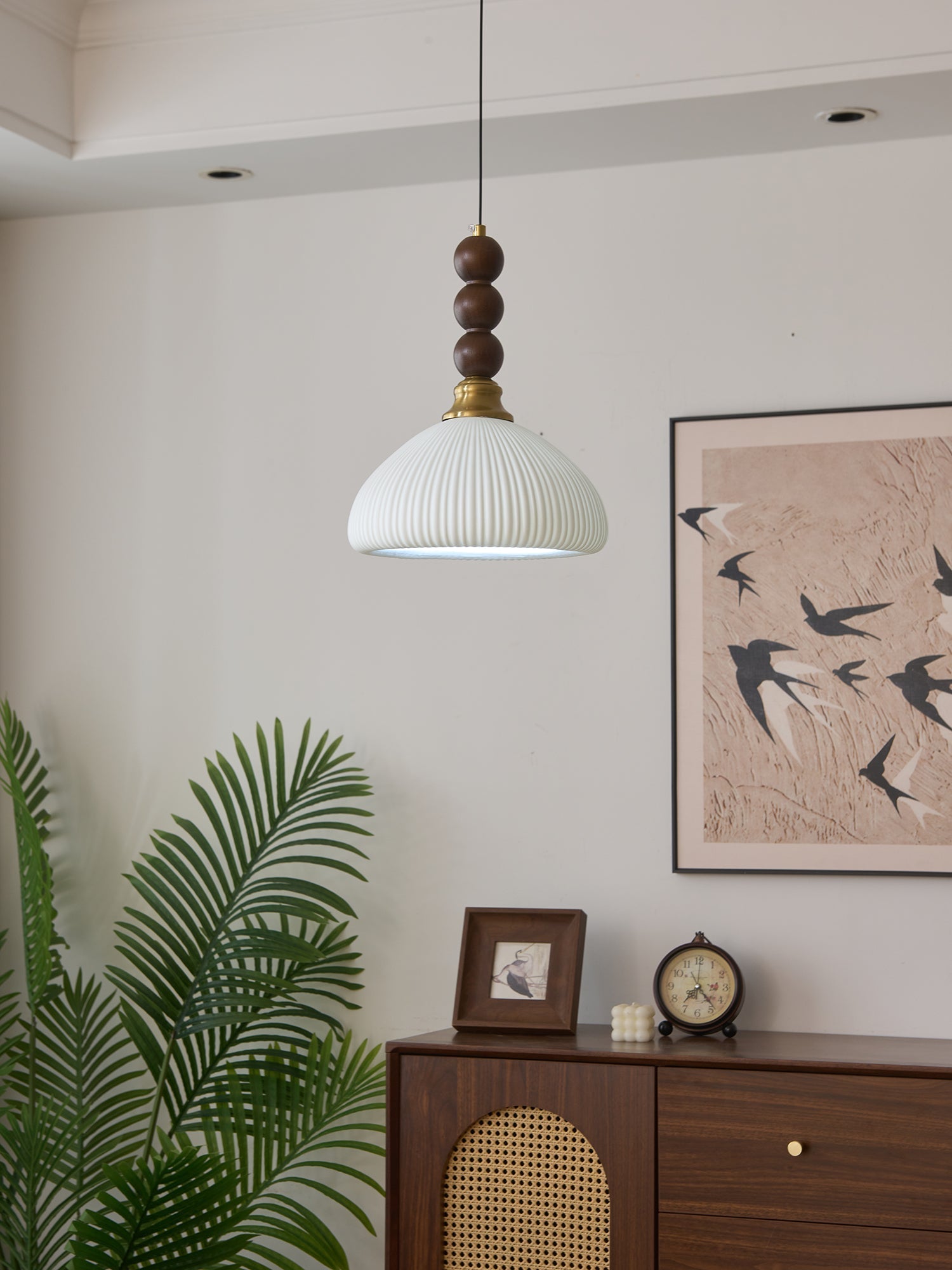 Avshaara Traditional Elegance Vintage Fabric Wood Pendant Light-Neutral Decor