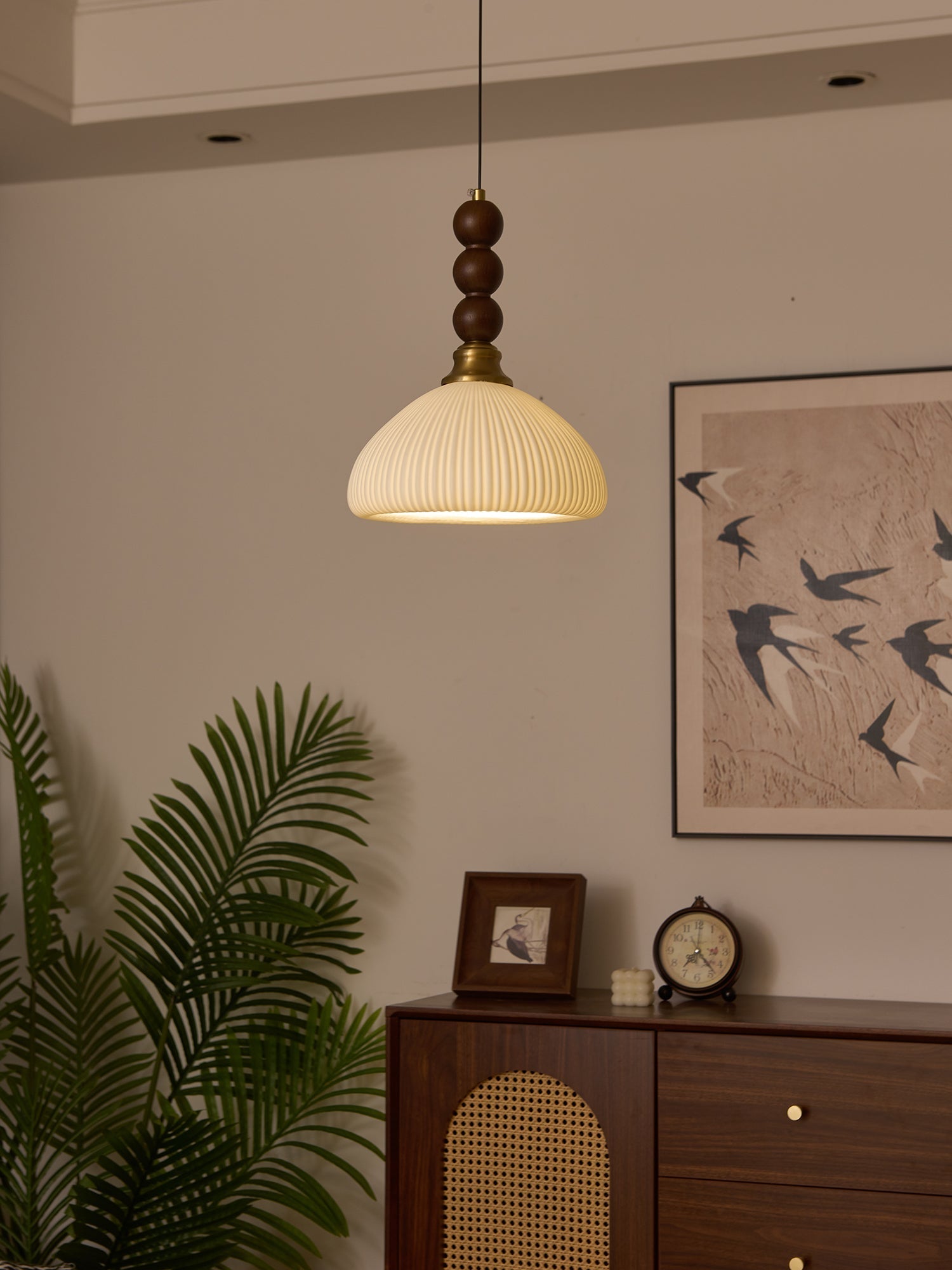 Avshaara Traditional Elegance Vintage Fabric Wood Pendant Light-Neutral Decor