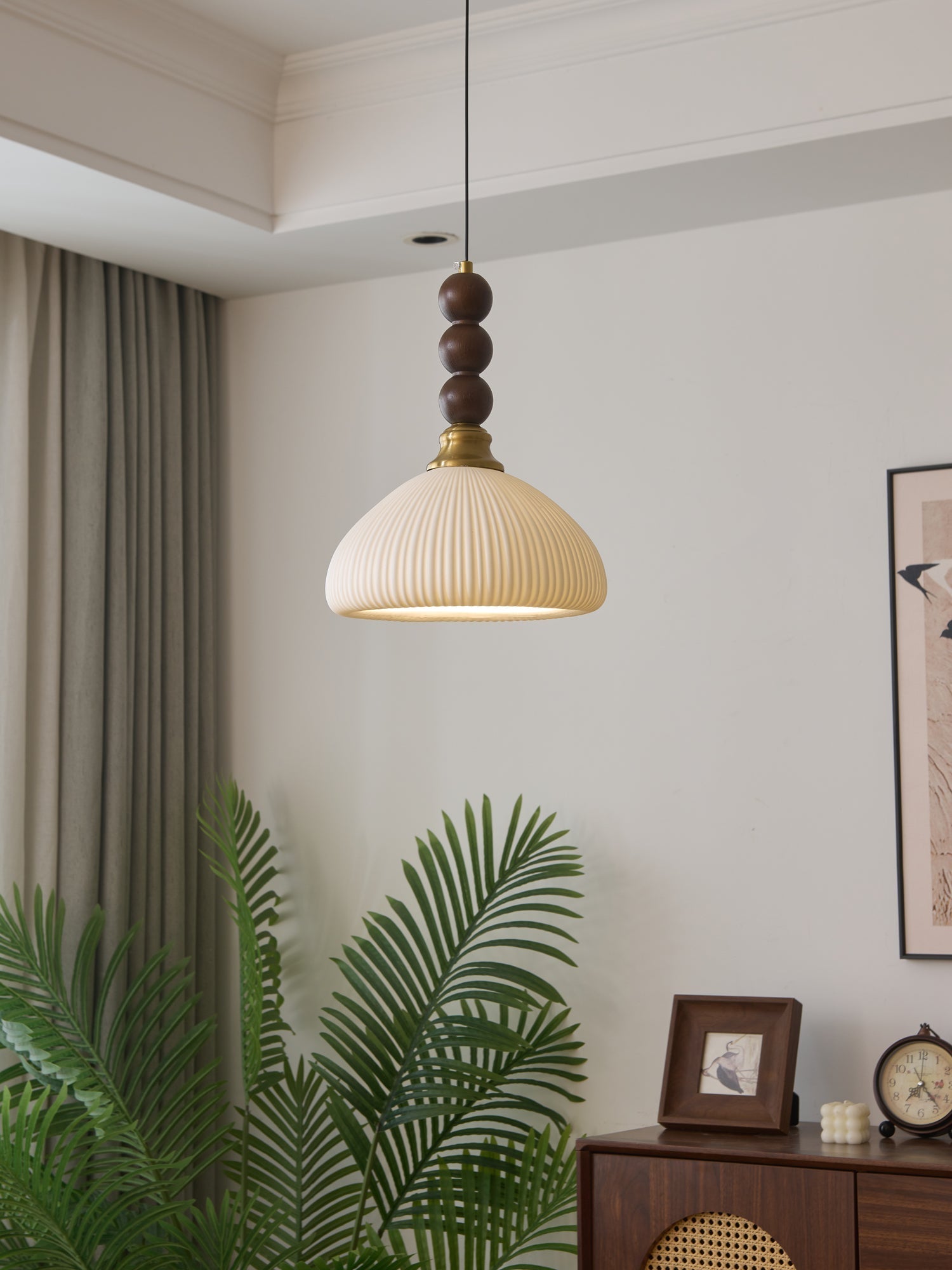 Avshaara Traditional Elegance Vintage Fabric Wood Pendant Light-Neutral Decor