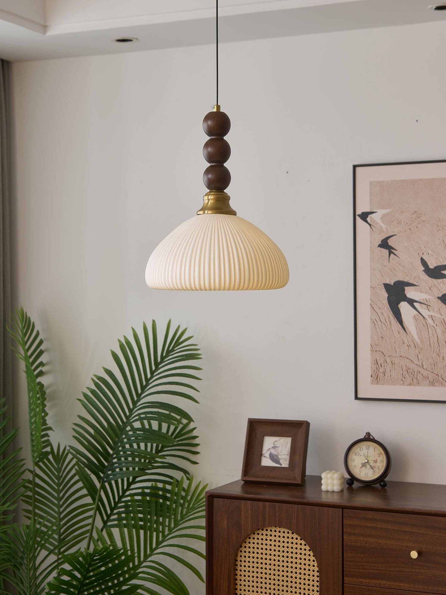 Avshaara Traditional Elegance Vintage Fabric Wood Pendant Light-Neutral Decor