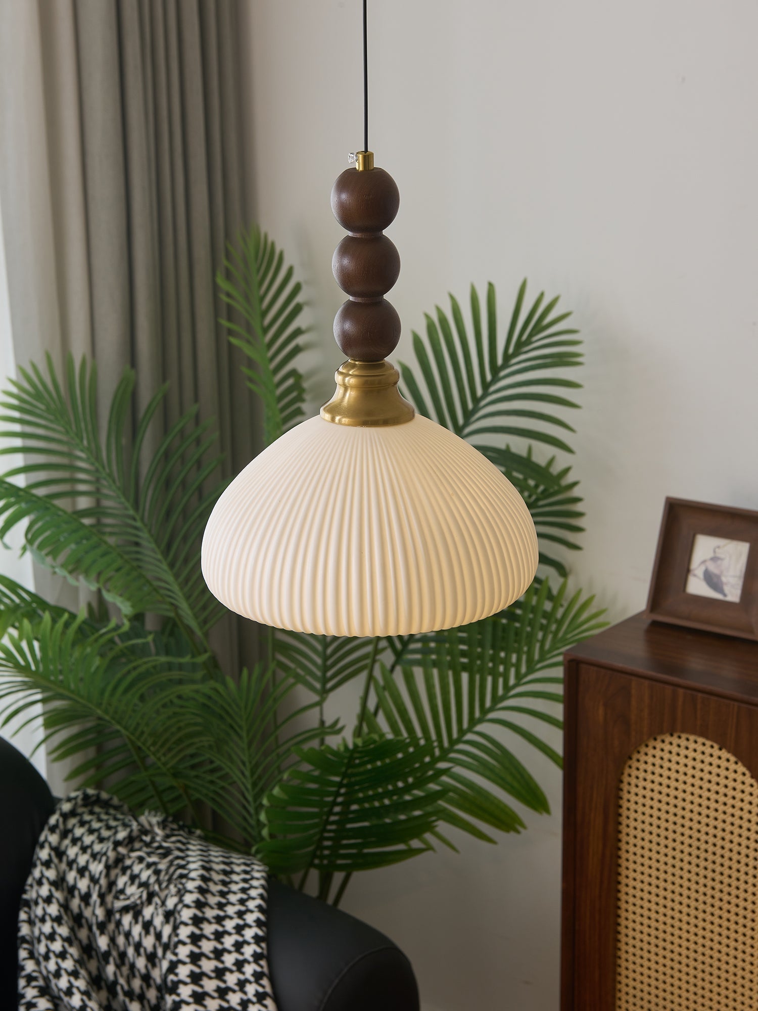 Avshaara Traditional Elegance Vintage Fabric Wood Pendant Light-Neutral Decor