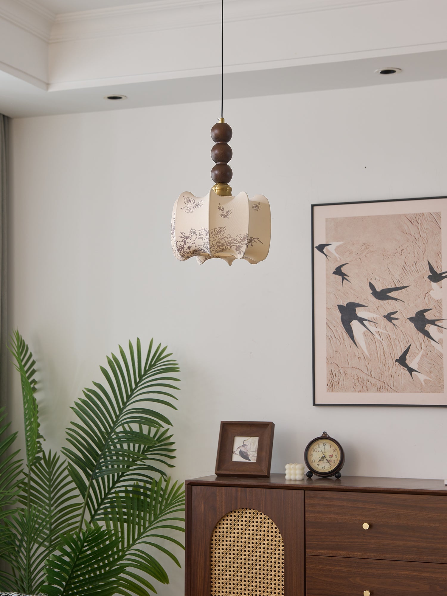 Avshaara Traditional Elegance Vintage Fabric Wood Pendant Light-Neutral Decor