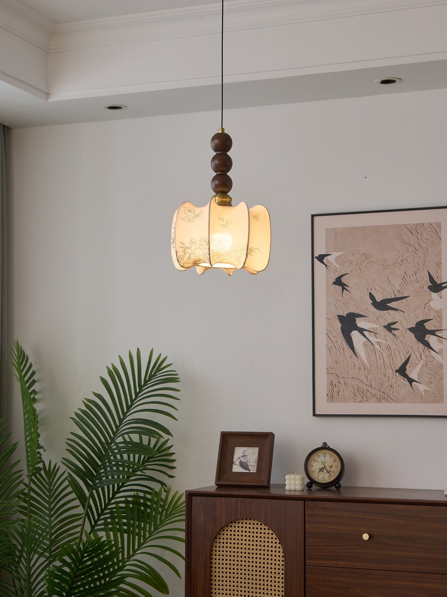Avshaara Traditional Elegance Vintage Fabric Wood Pendant Light-Neutral Decor