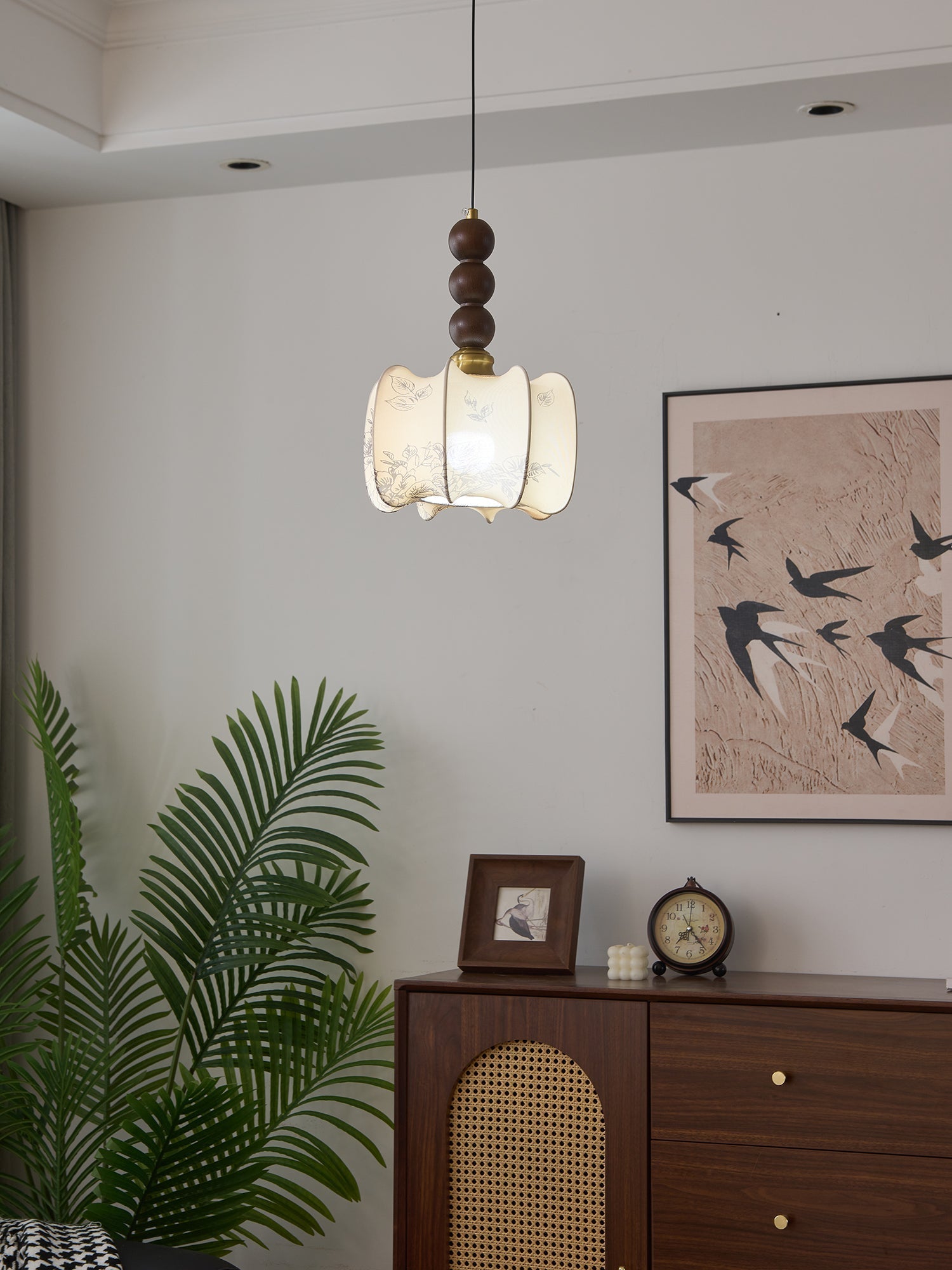Avshaara Traditional Elegance Vintage Fabric Wood Pendant Light-Neutral Decor