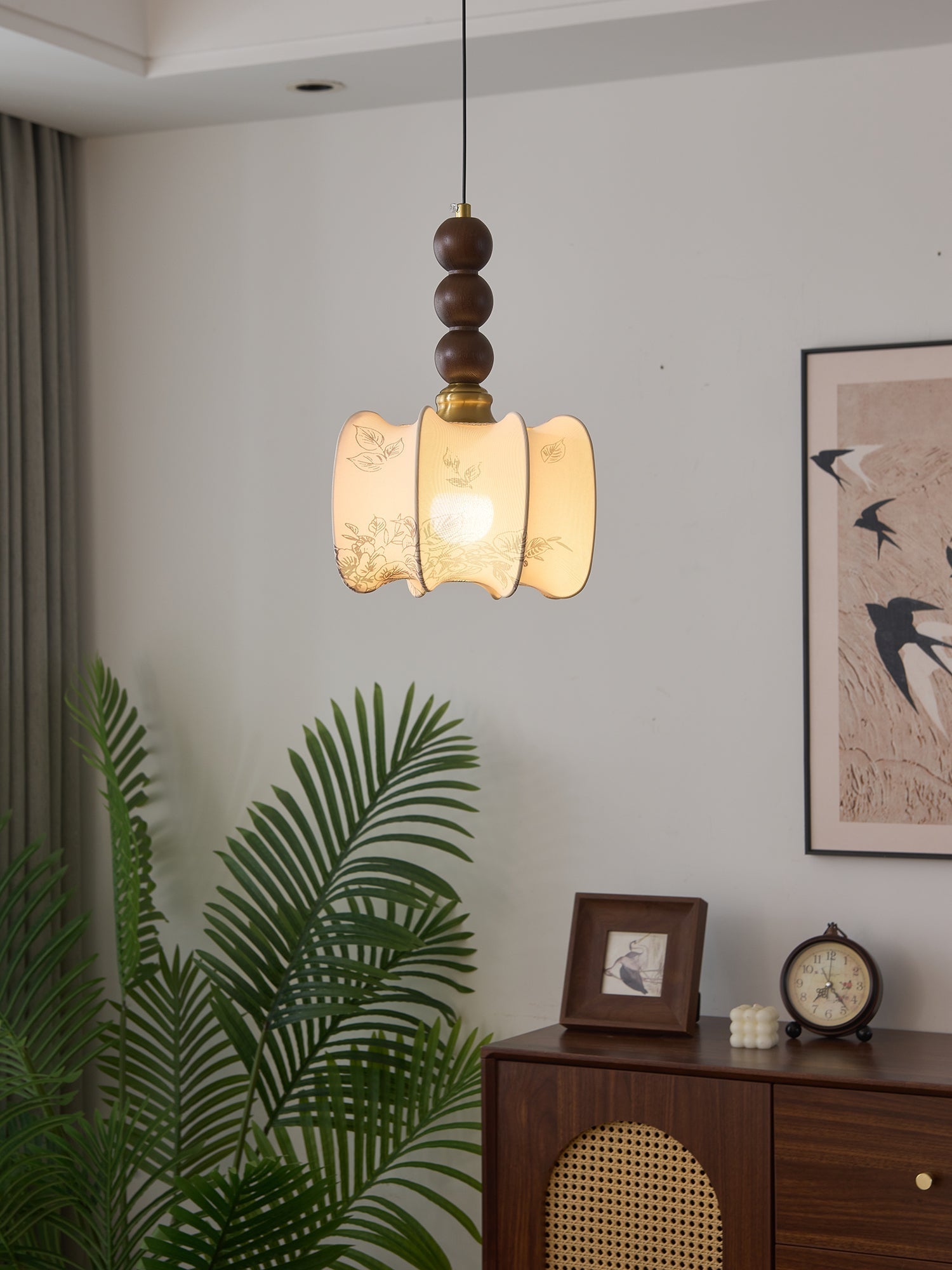 Avshaara Traditional Elegance Vintage Fabric Wood Pendant Light-Neutral Decor