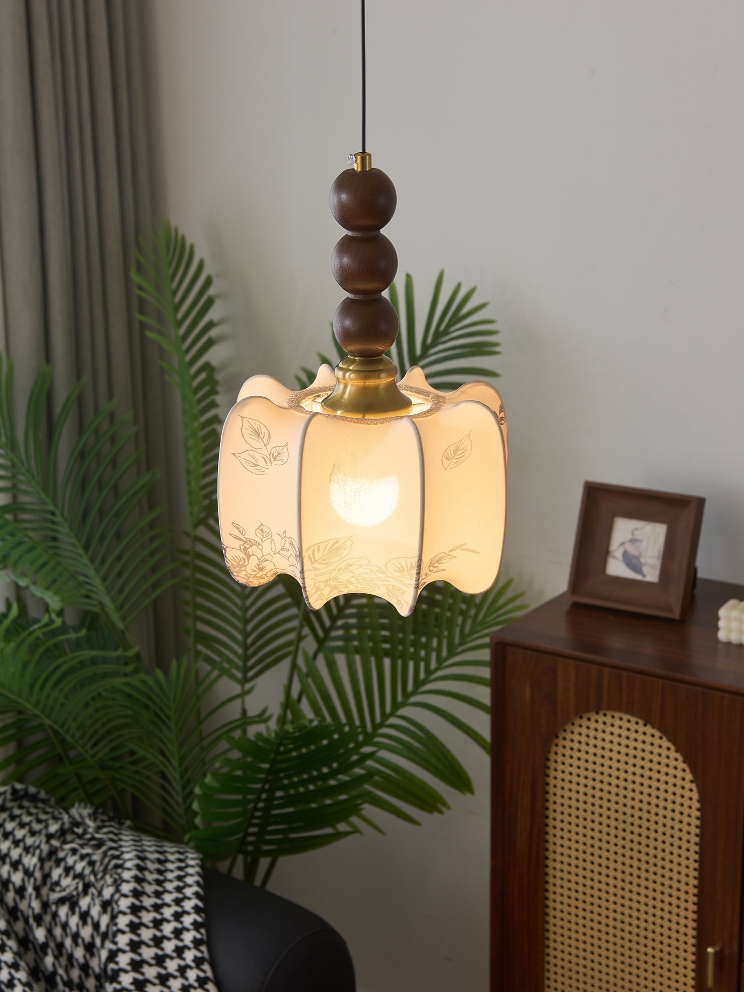 Avshaara Traditional Elegance Vintage Fabric Wood Pendant Light-Neutral Decor