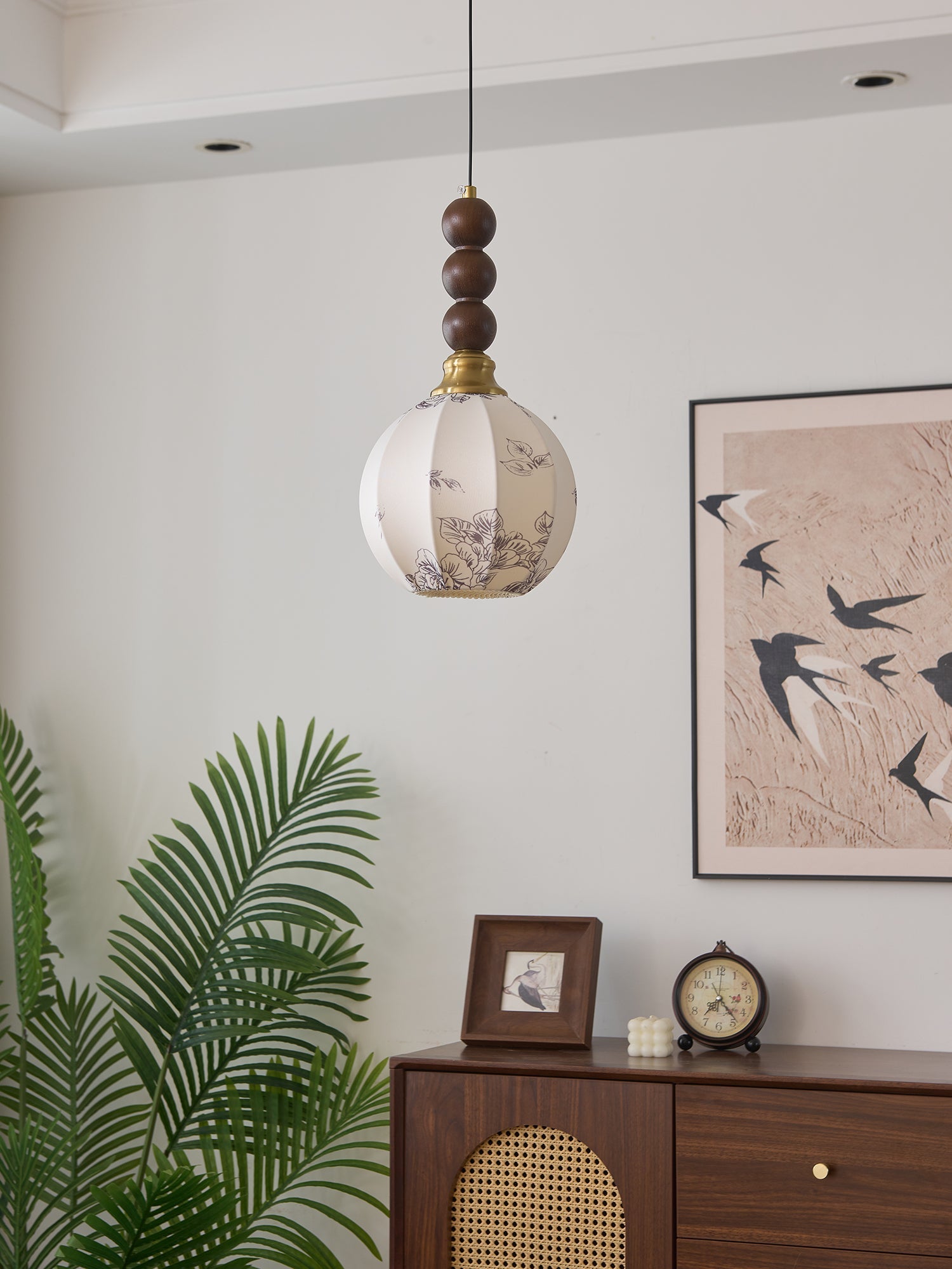 Avshaara Traditional Elegance Vintage Fabric Wood Pendant Light-Neutral Decor