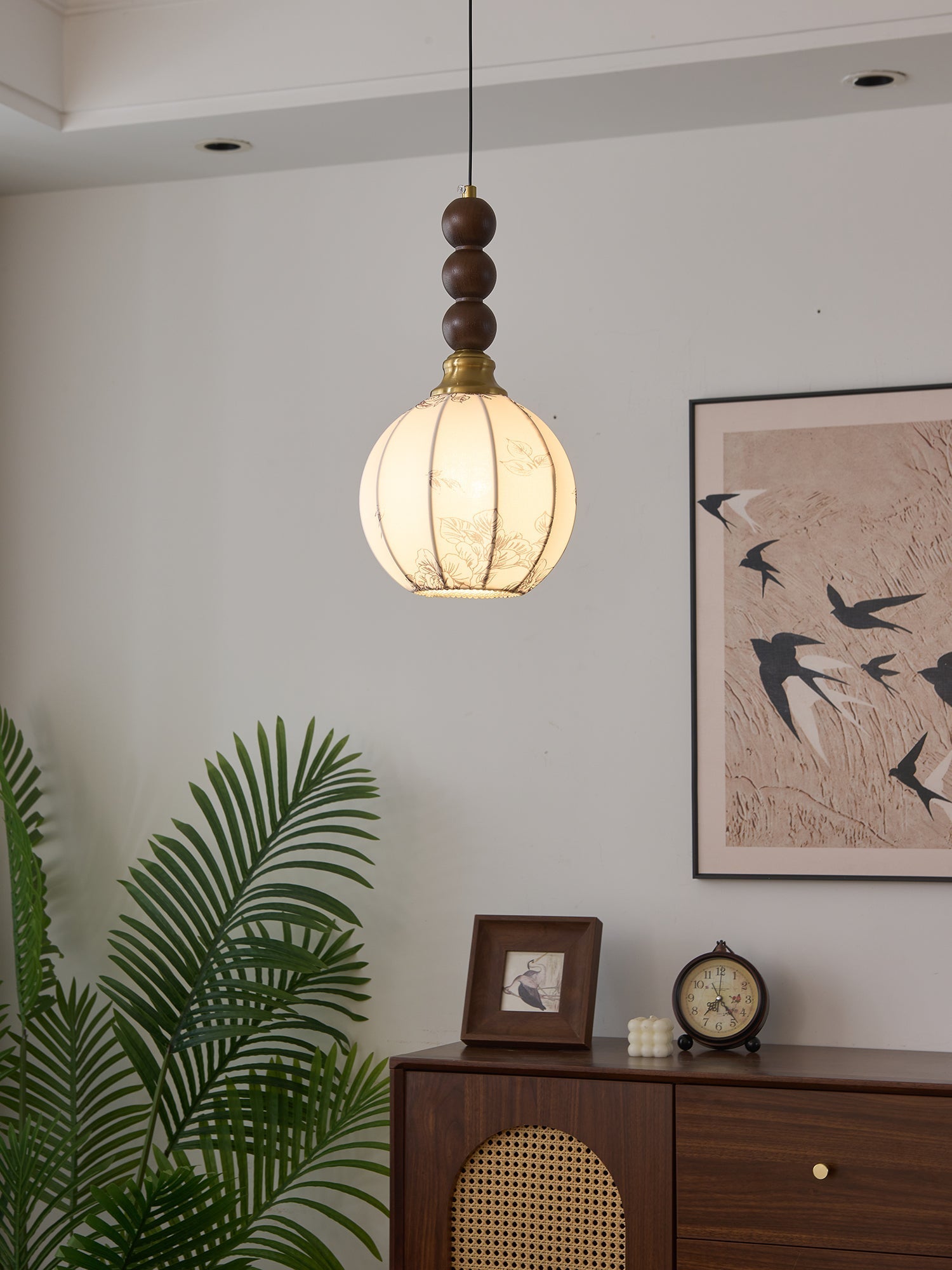Avshaara Traditional Elegance Vintage Fabric Wood Pendant Light-Neutral Decor