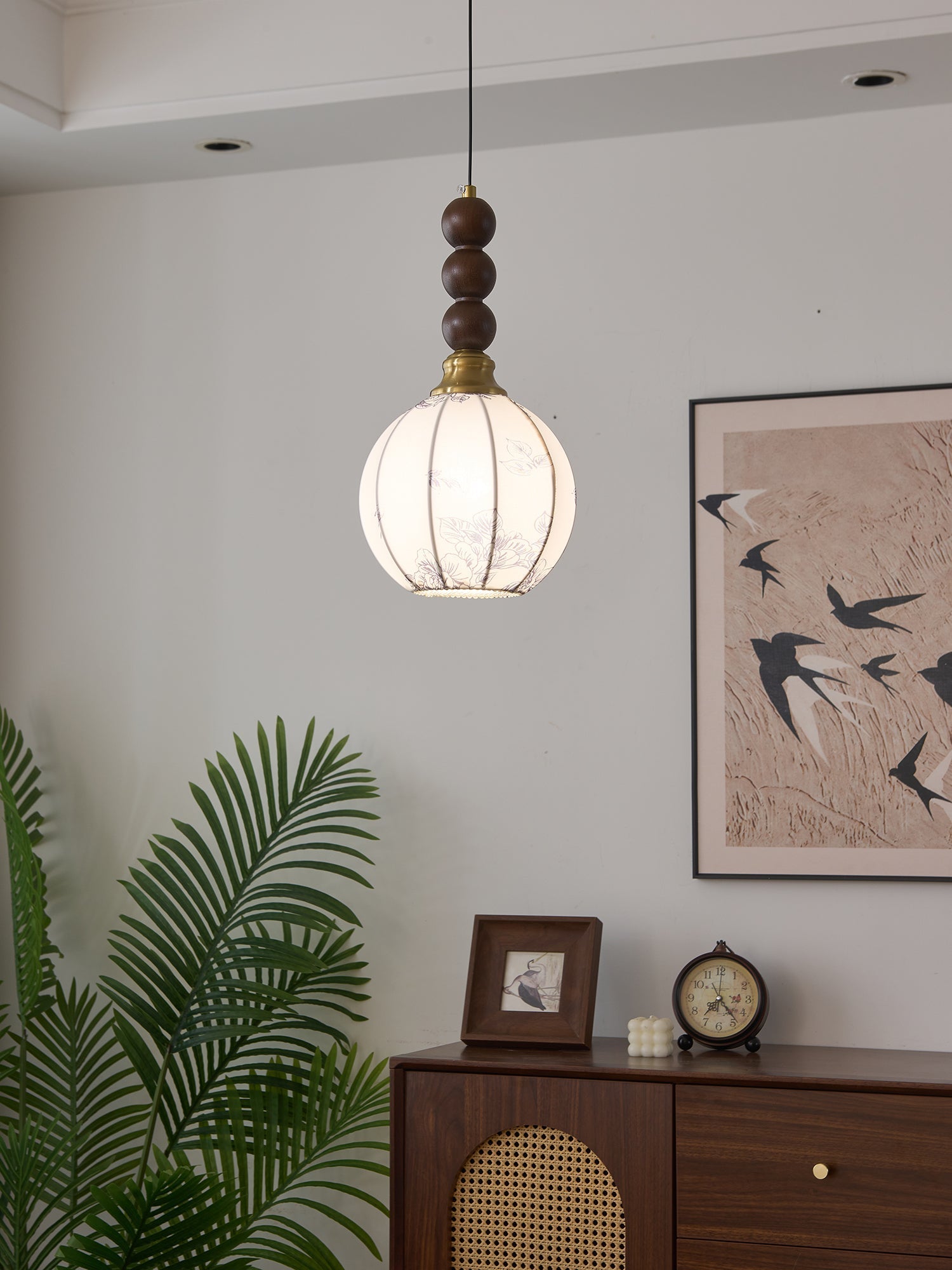 Avshaara Traditional Elegance Vintage Fabric Wood Pendant Light-Neutral Decor
