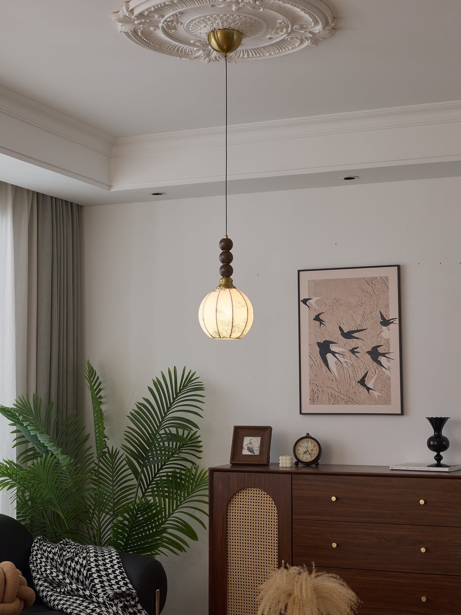Avshaara Traditional Elegance Vintage Fabric Wood Pendant Light-Neutral Decor