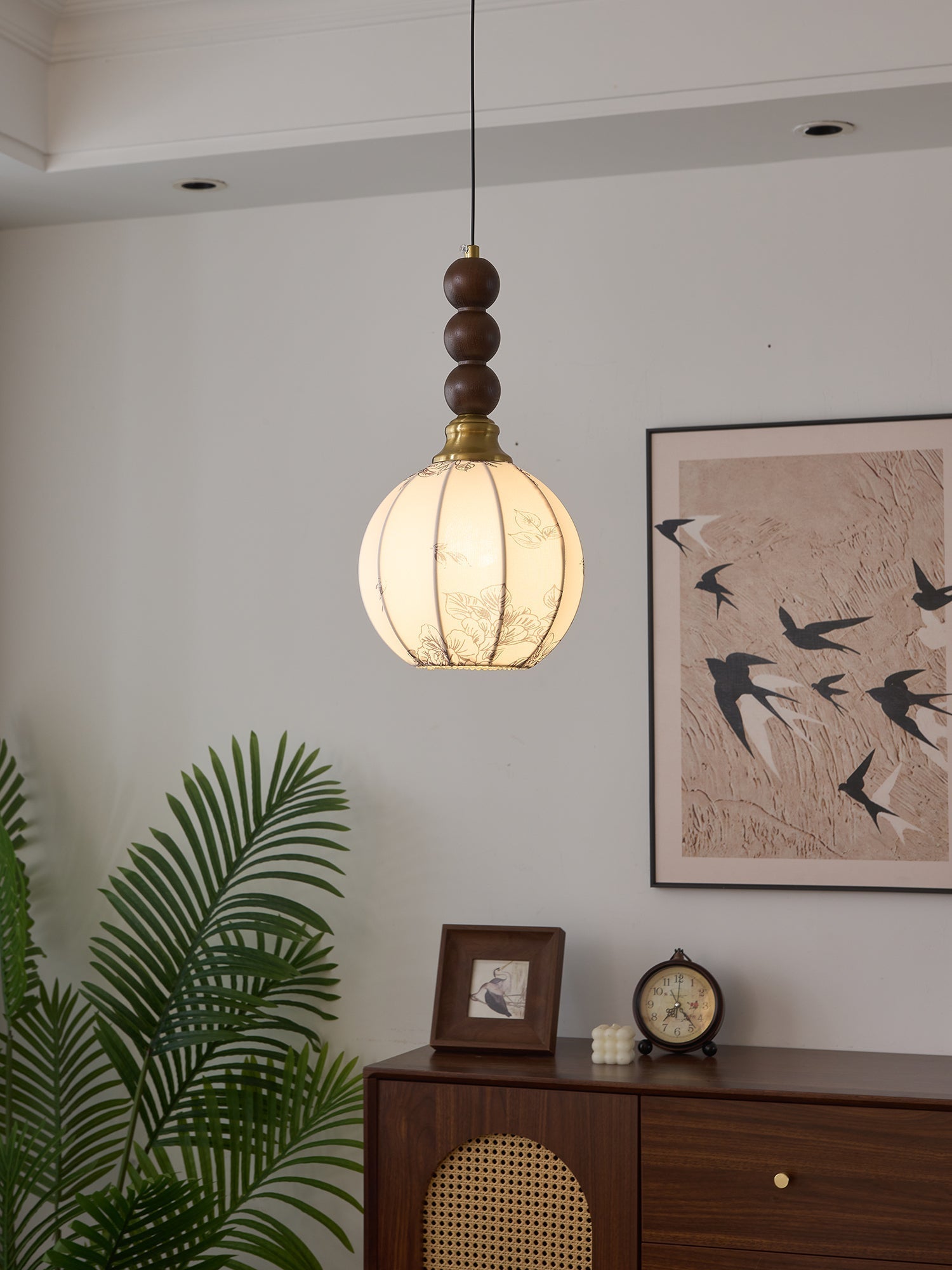 Avshaara Traditional Elegance Vintage Fabric Wood Pendant Light-Neutral Decor