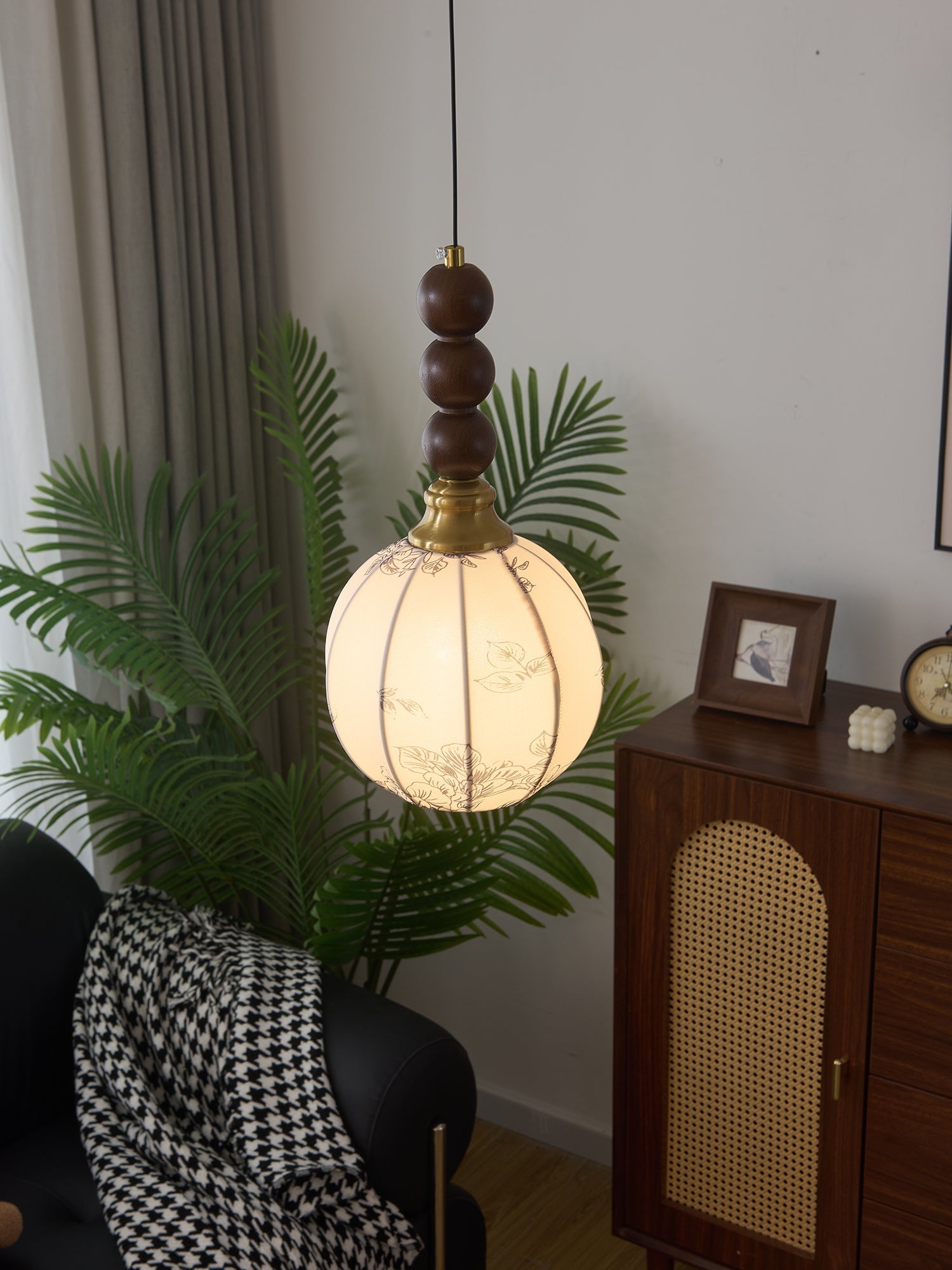 Avshaara Traditional Elegance Vintage Fabric Wood Pendant Light-Neutral Decor
