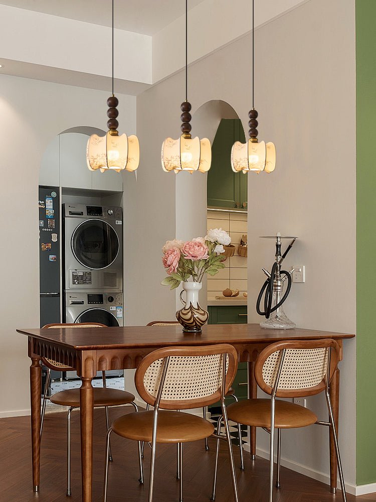 Avshaara Traditional Elegance Vintage Fabric Wood Pendant Light-Neutral Decor