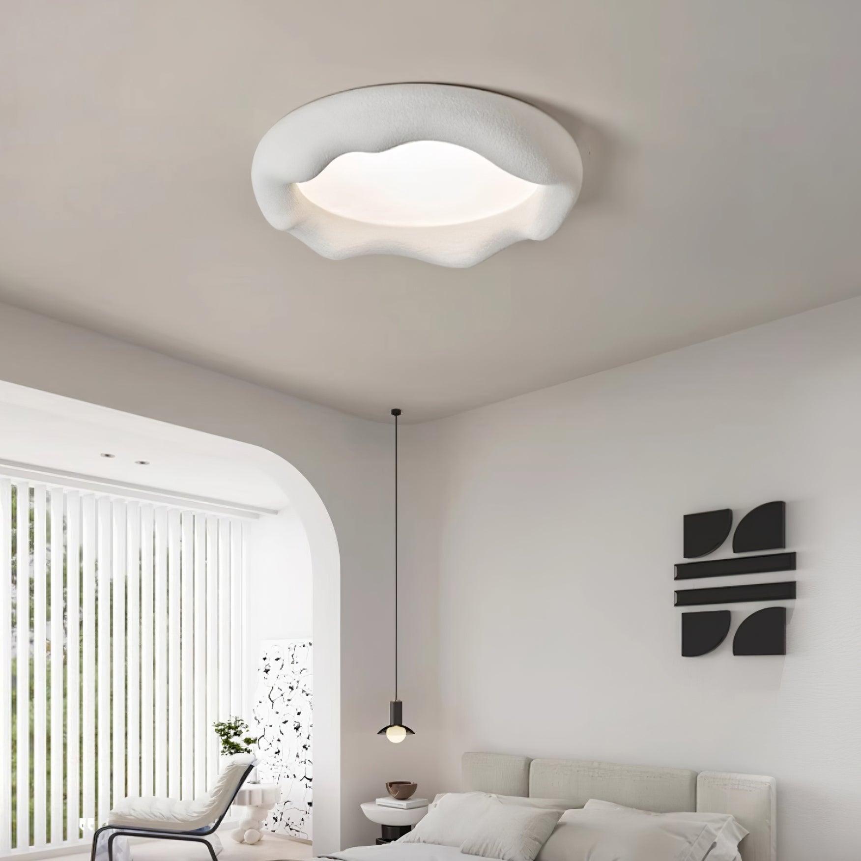 Ceiling Light Organic Resin and Fiberglass Fixture in Beige