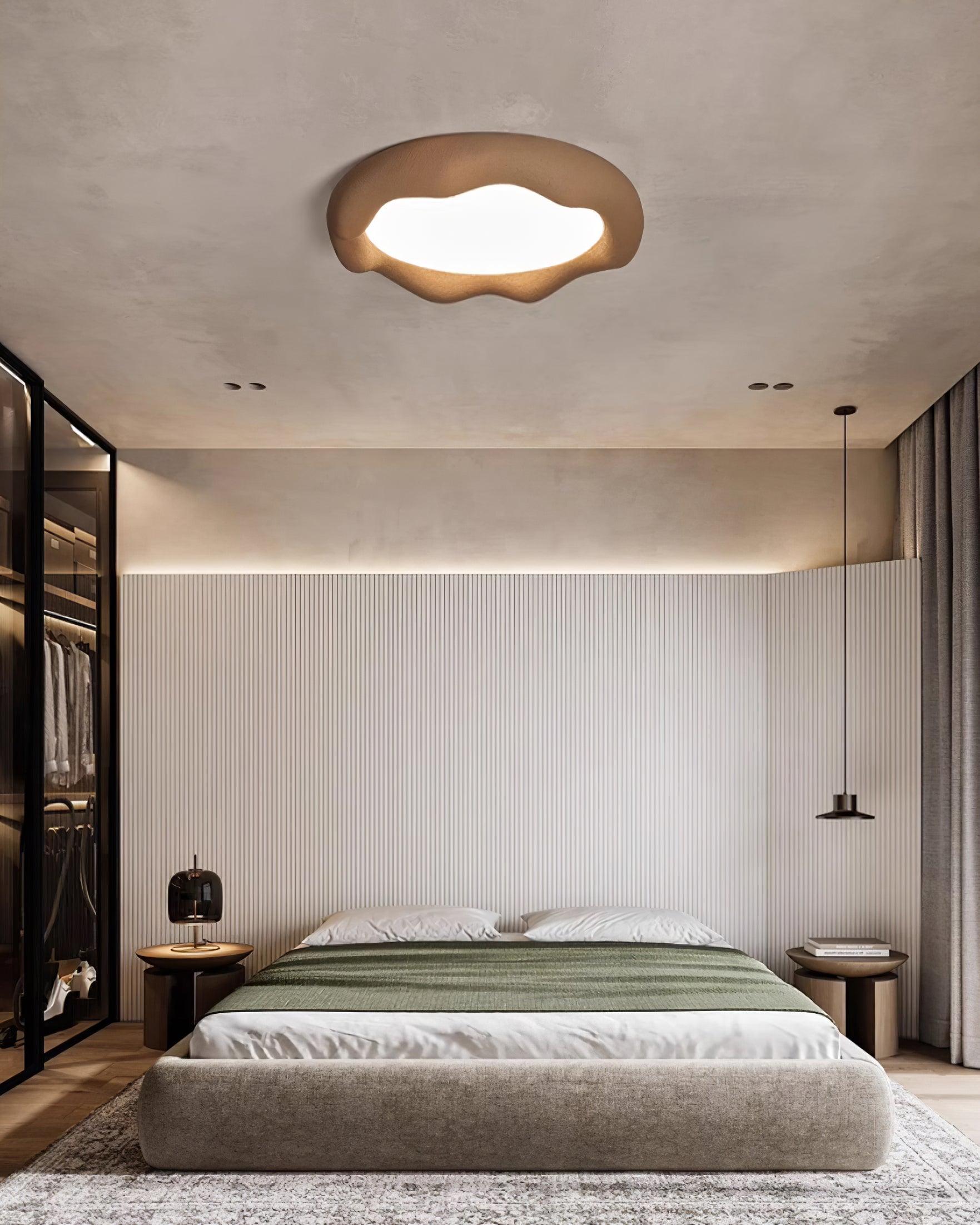 Ceiling Light Organic Resin and Fiberglass Fixture in Beige