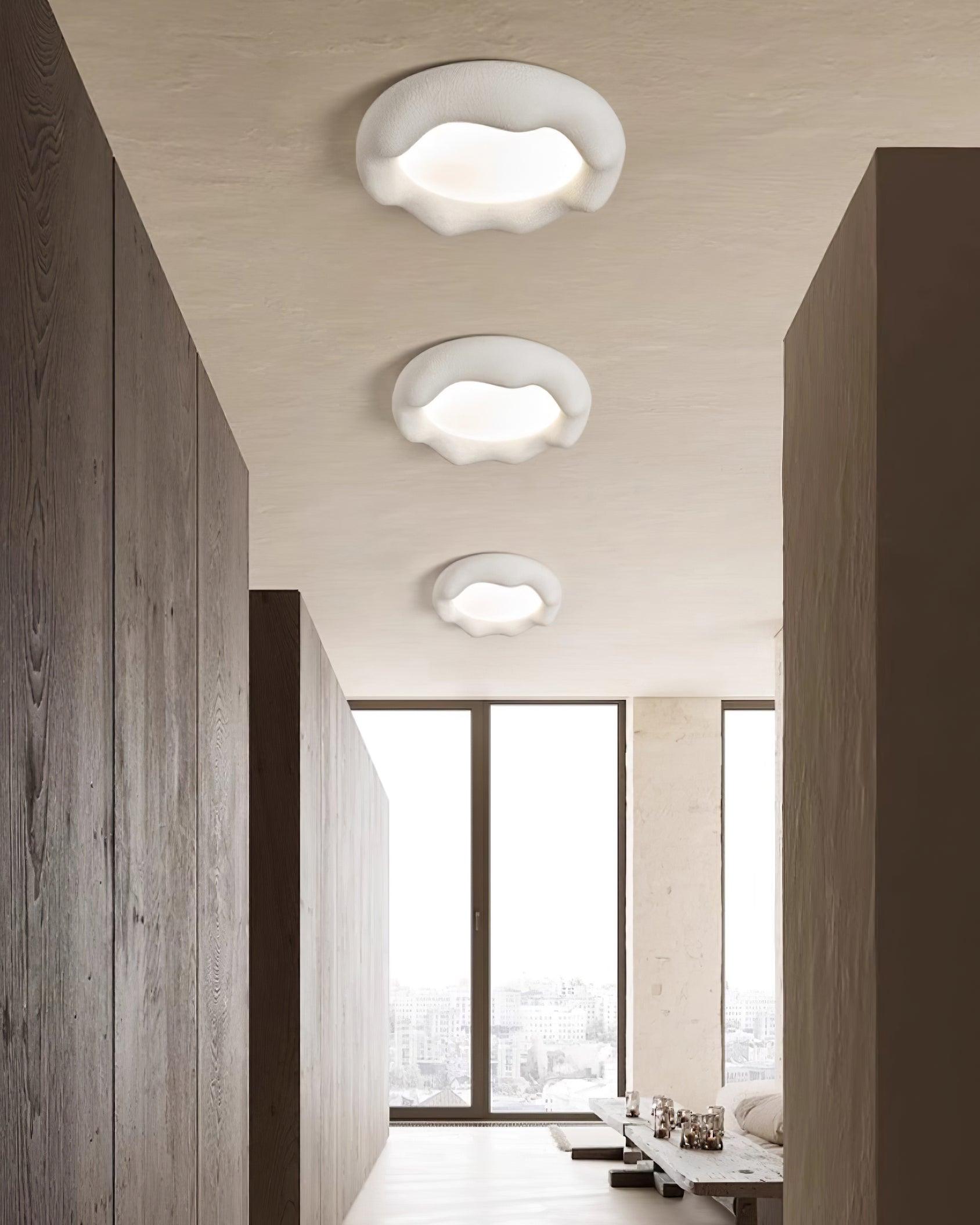 Ceiling Light Organic Resin and Fiberglass Fixture in Beige