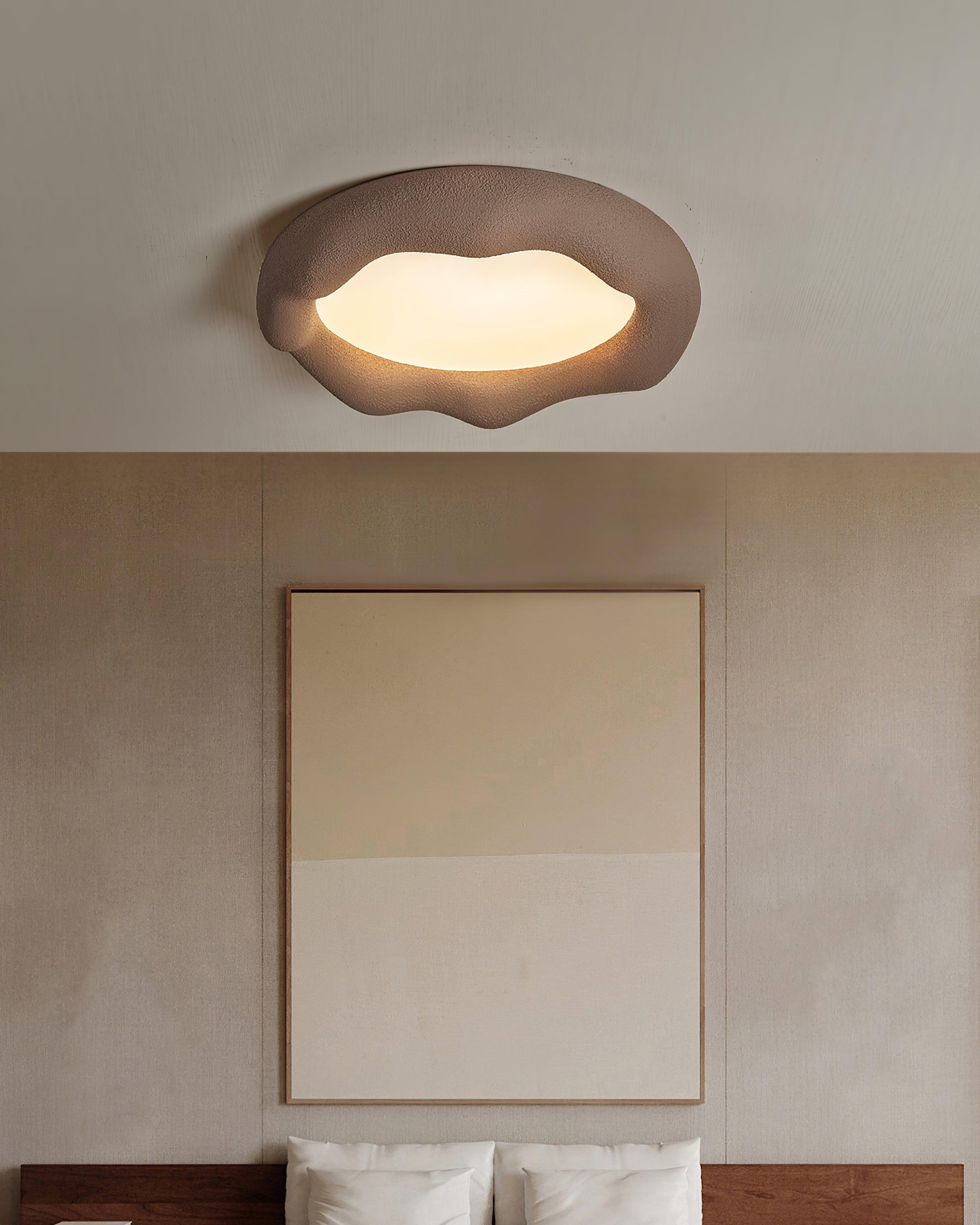 Ceiling Light Organic Resin and Fiberglass Fixture in Beige