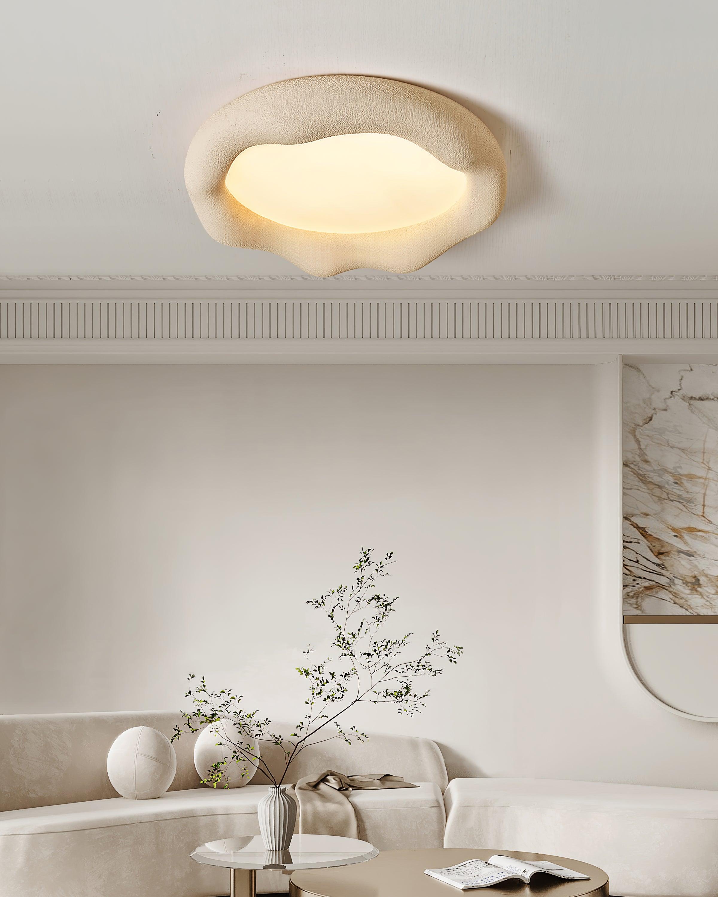 Ceiling Light Organic Resin and Fiberglass Fixture in Beige