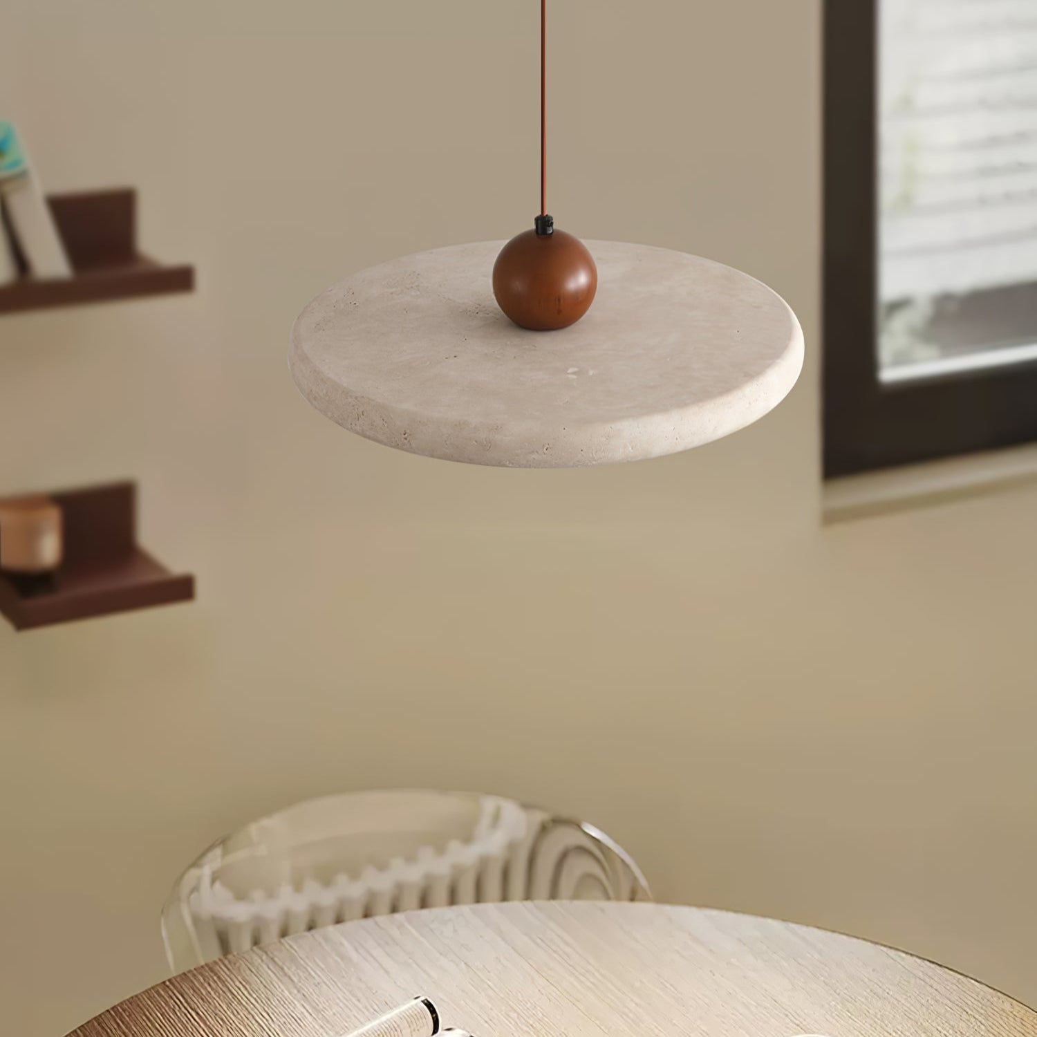 Eurliryra Disc Sphere Travertine Pendant Light-Neutral Decor