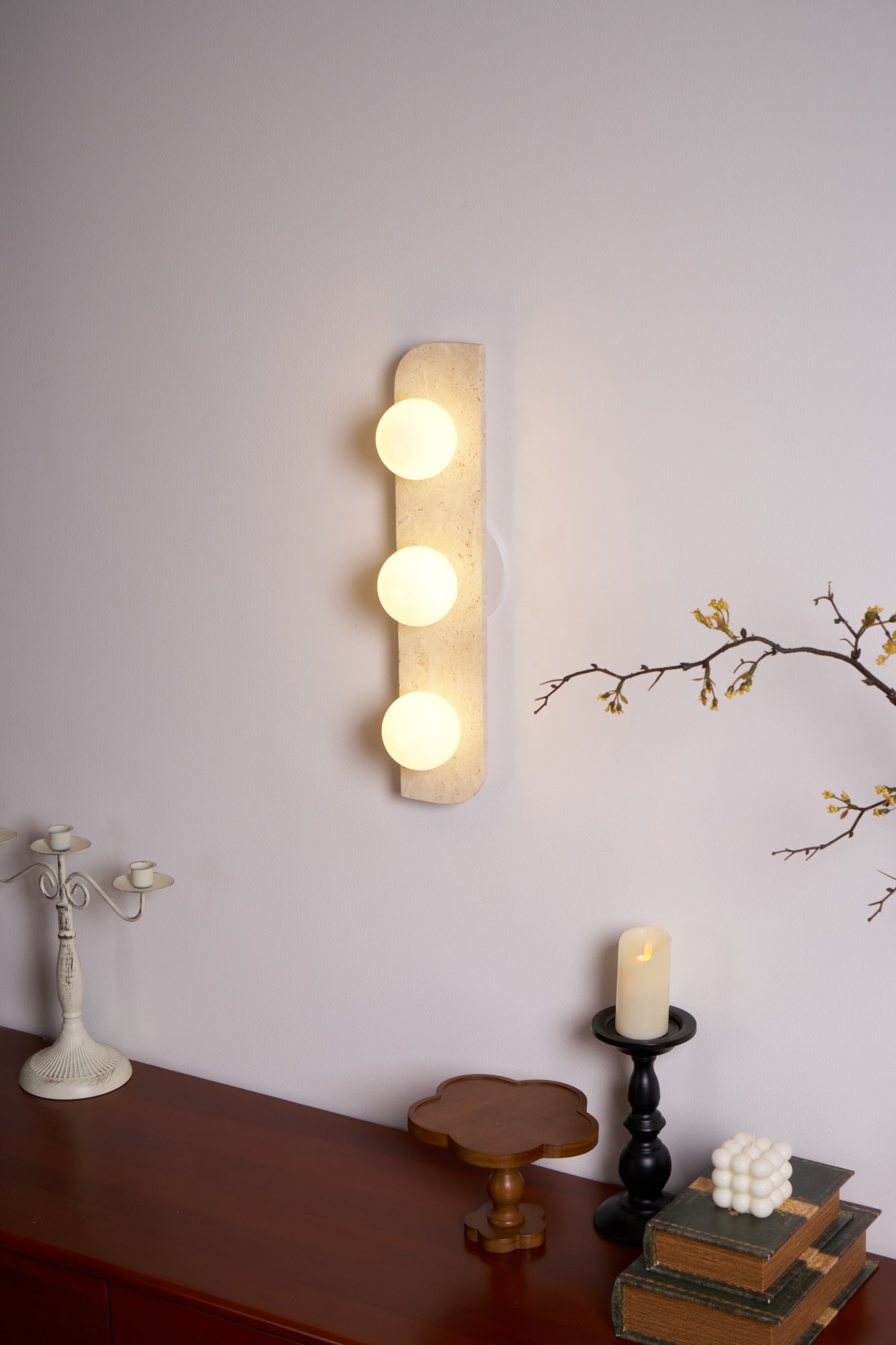 Hanlo Minimalist Travertine Plug-In Wall Light-Neutral Decor