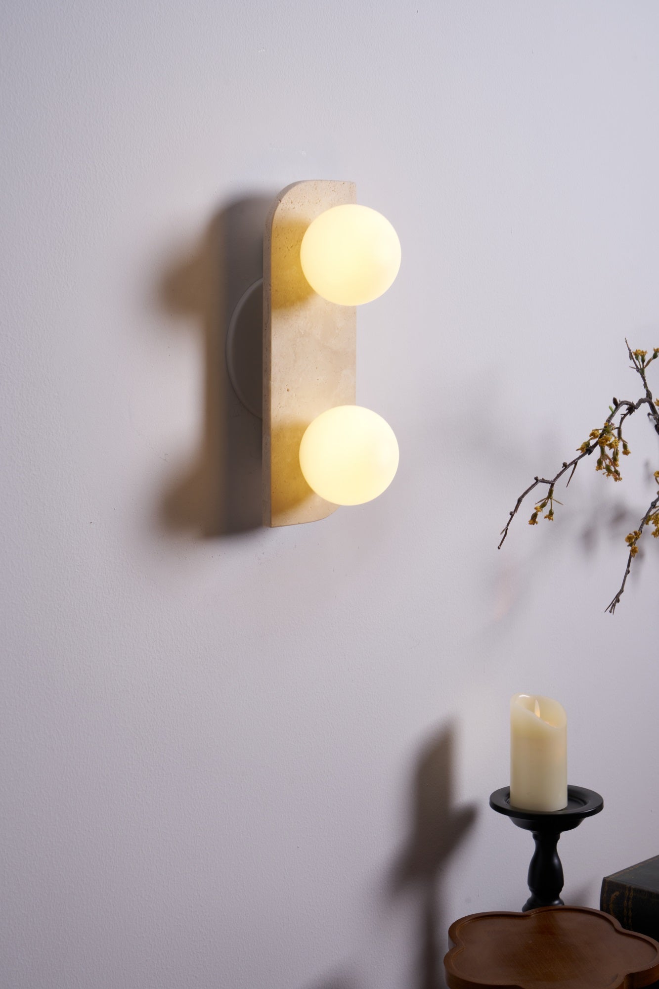 Hanlo Minimalist Travertine Plug-In Wall Light-Neutral Decor
