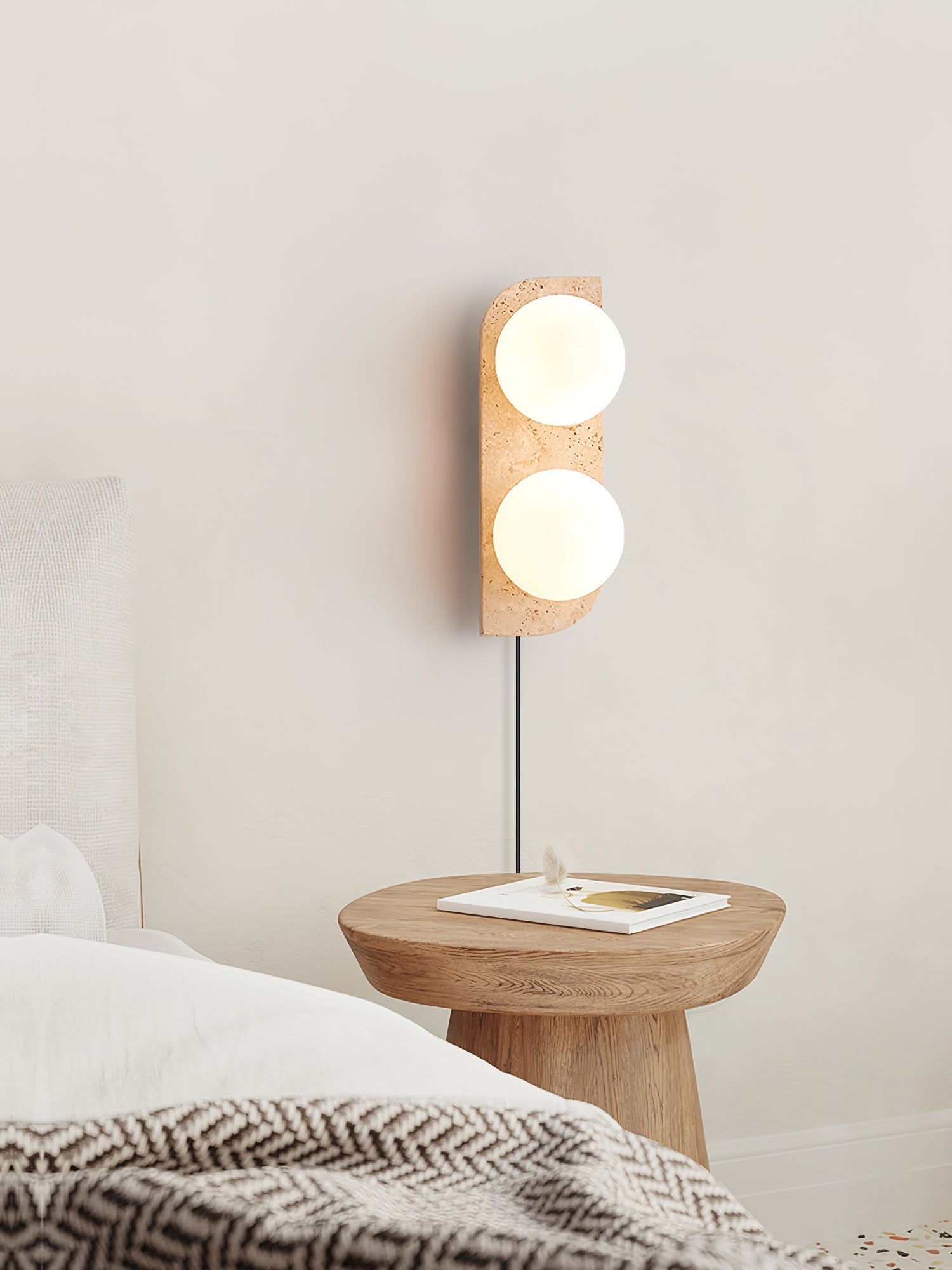 Hanlo Minimalist Travertine Plug-In Wall Light-Neutral Decor