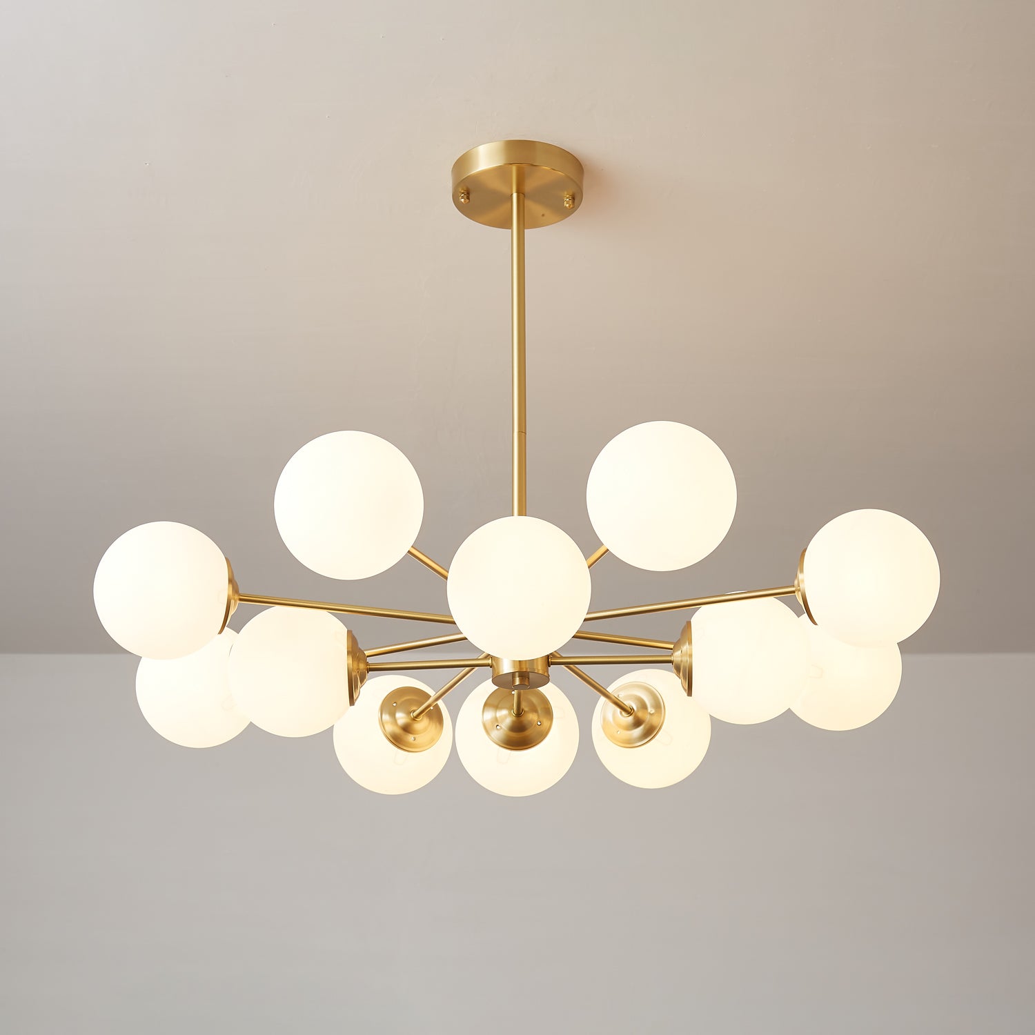 Lustra Chandelier Elysium Brass Frosted Glass Orbs-Neutral Decor