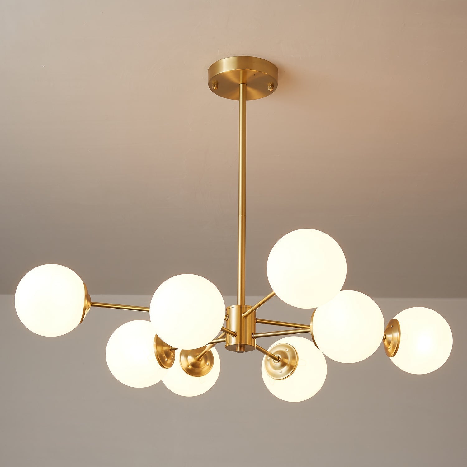 Lustra Chandelier Elysium Brass Frosted Glass Orbs-Neutral Decor