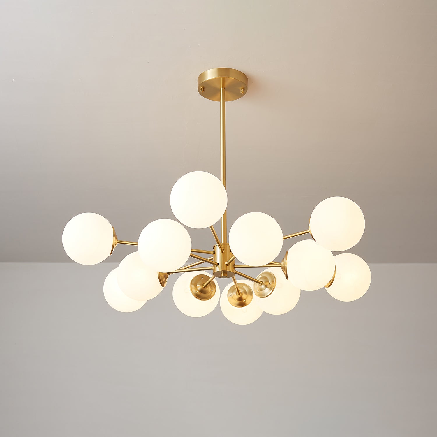 Lustra Chandelier Elysium Brass Frosted Glass Orbs-Neutral Decor
