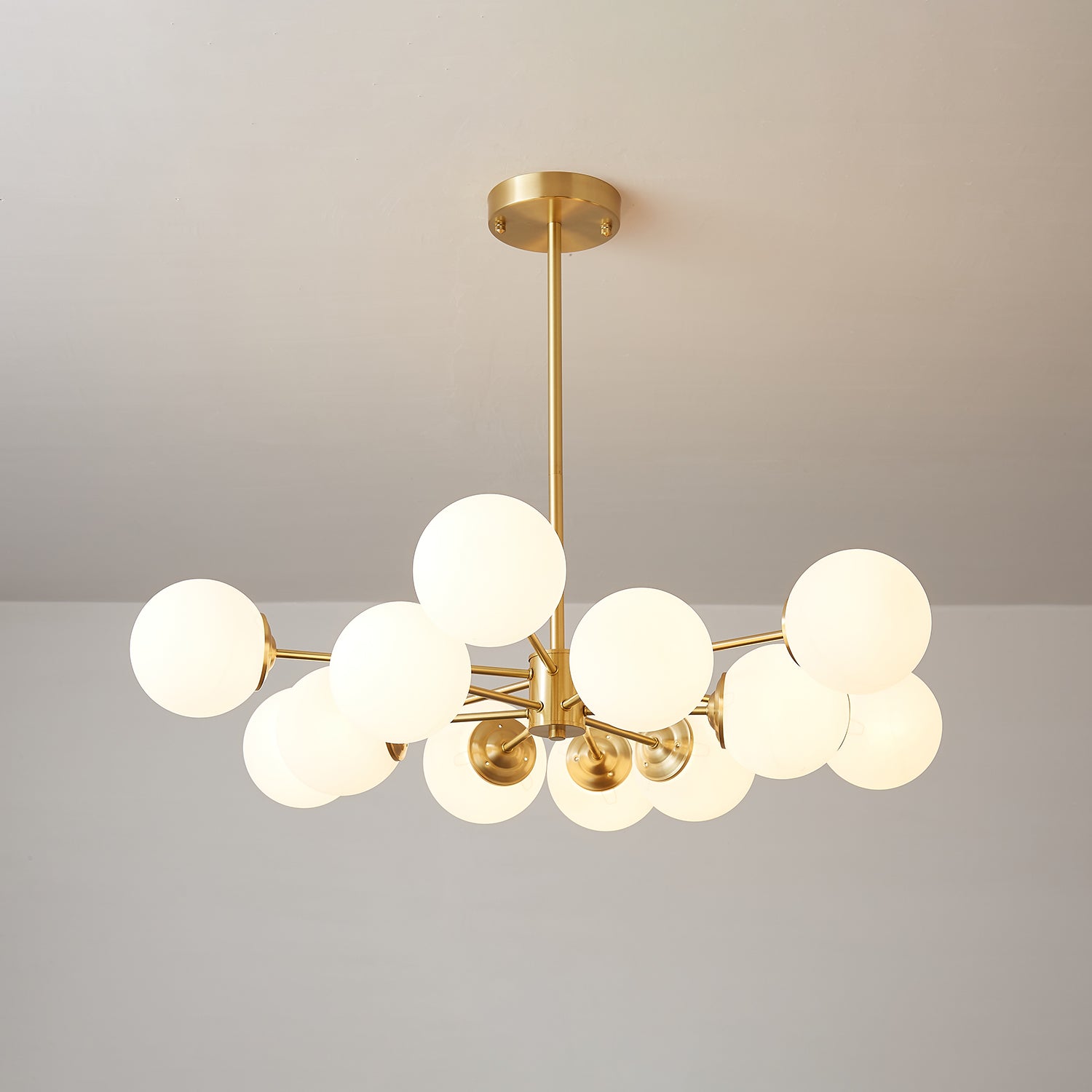 Lustra Chandelier Elysium Brass Frosted Glass Orbs-Neutral Decor