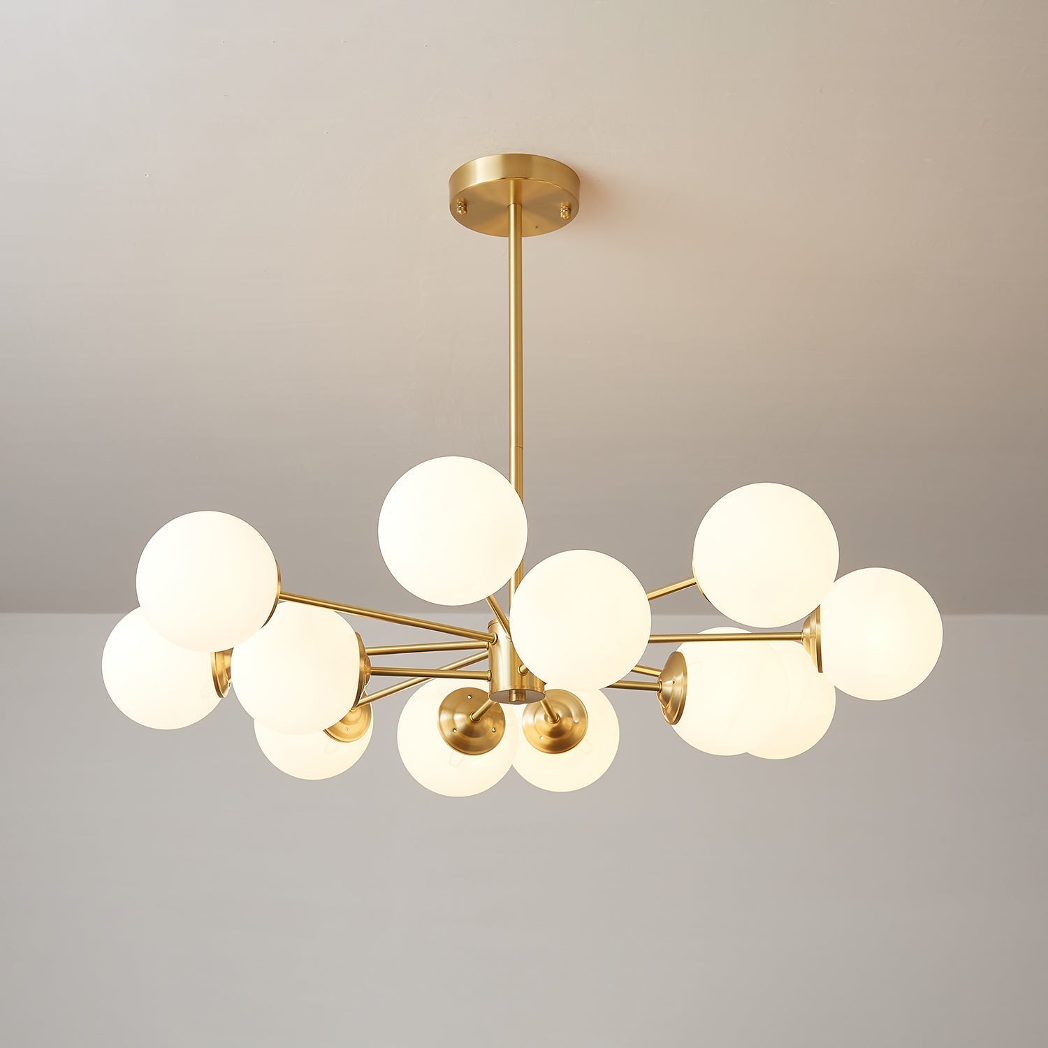 Lustra Chandelier Elysium Brass Frosted Glass Orbs-Neutral Decor