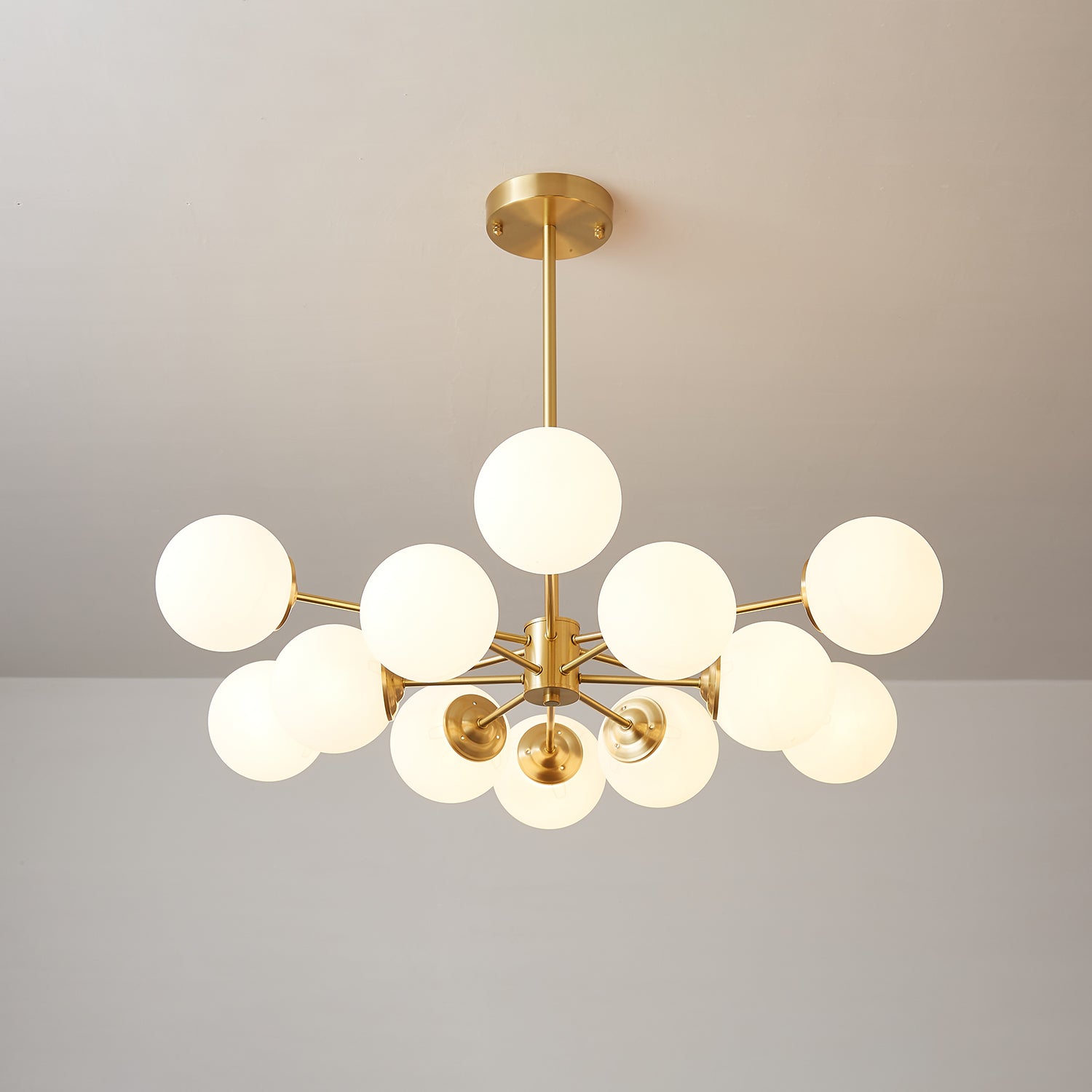 Lustra Chandelier Elysium Brass Frosted Glass Orbs-Neutral Decor