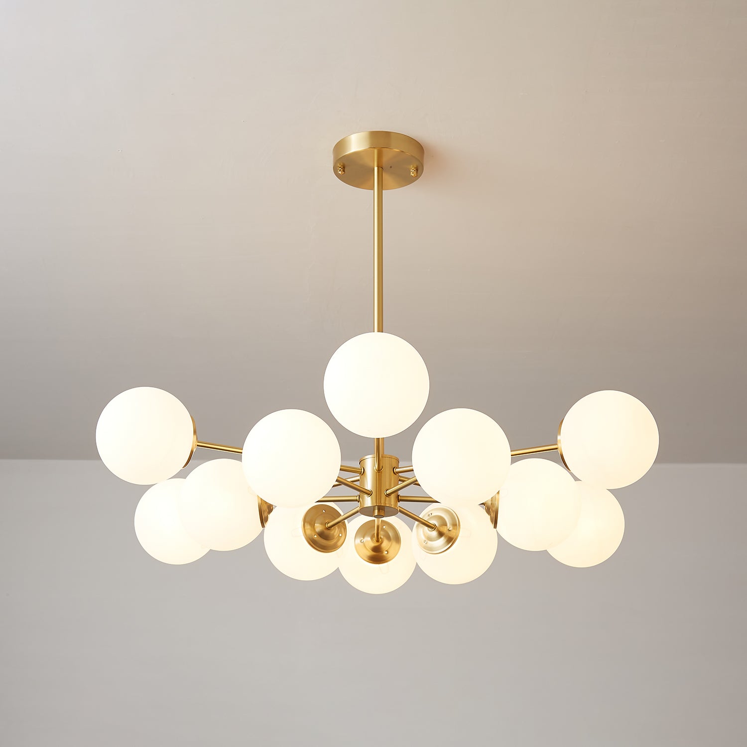 Lustra Chandelier Elysium Brass Frosted Glass Orbs-Neutral Decor
