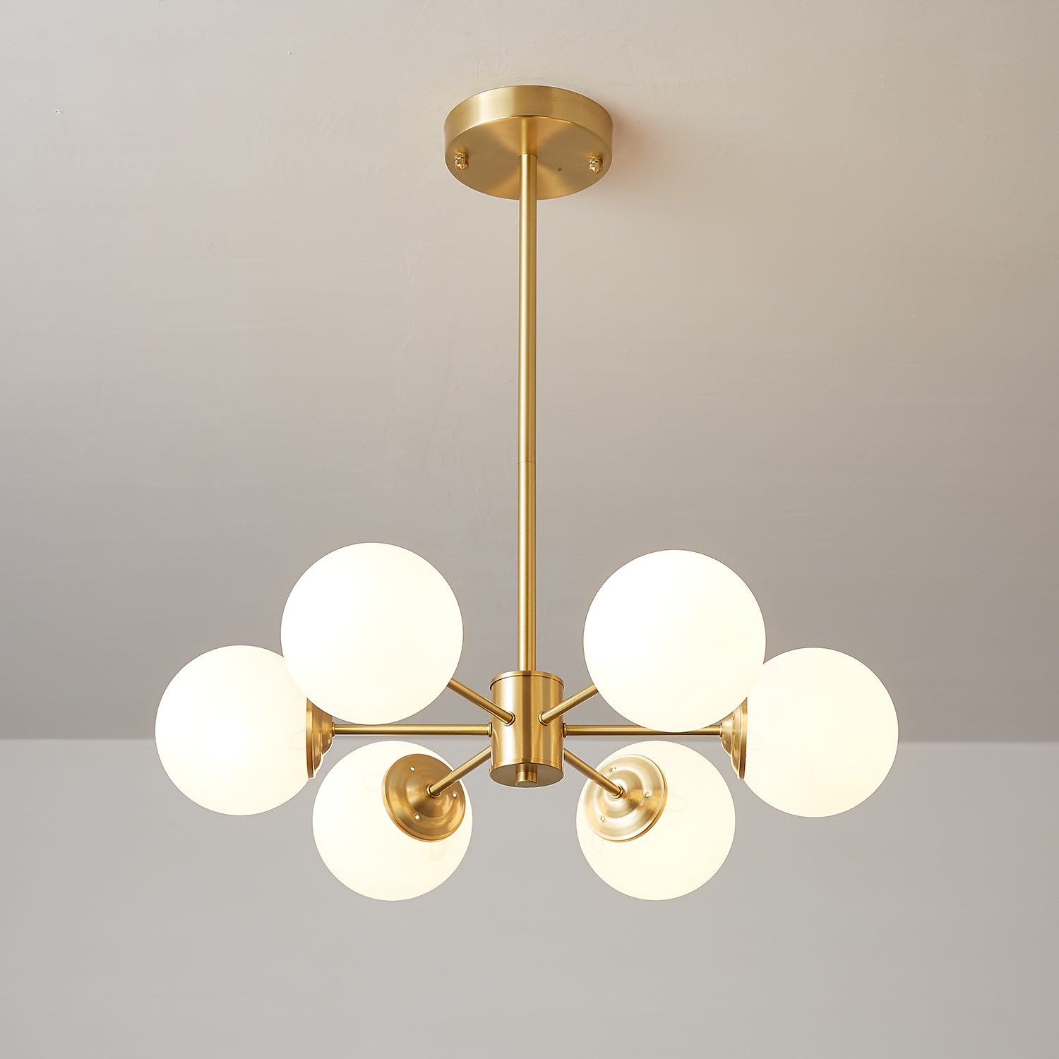 Lustra Chandelier Elysium Brass Frosted Glass Orbs-Neutral Decor