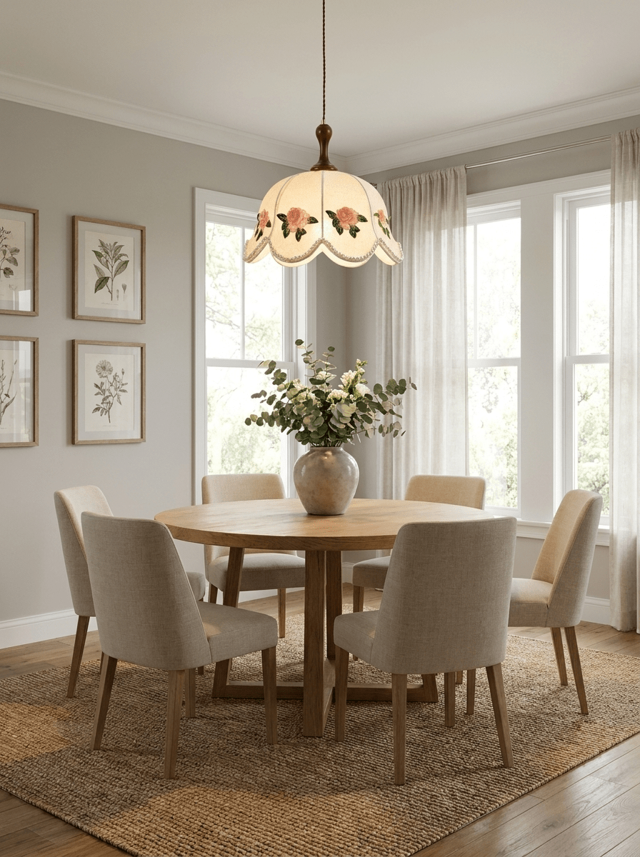 Embroidered Floral Fabric Pendant Light-Neutral Decor